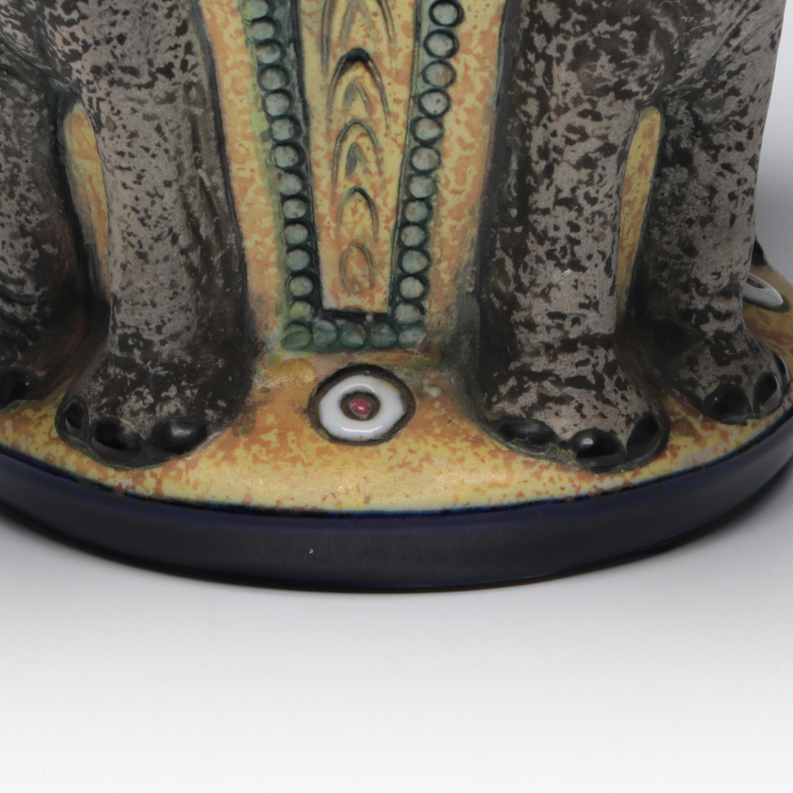 Czech Amphora Art Nouveau Enamel-Decorated Vase with Elephant Motif, Circa 1900