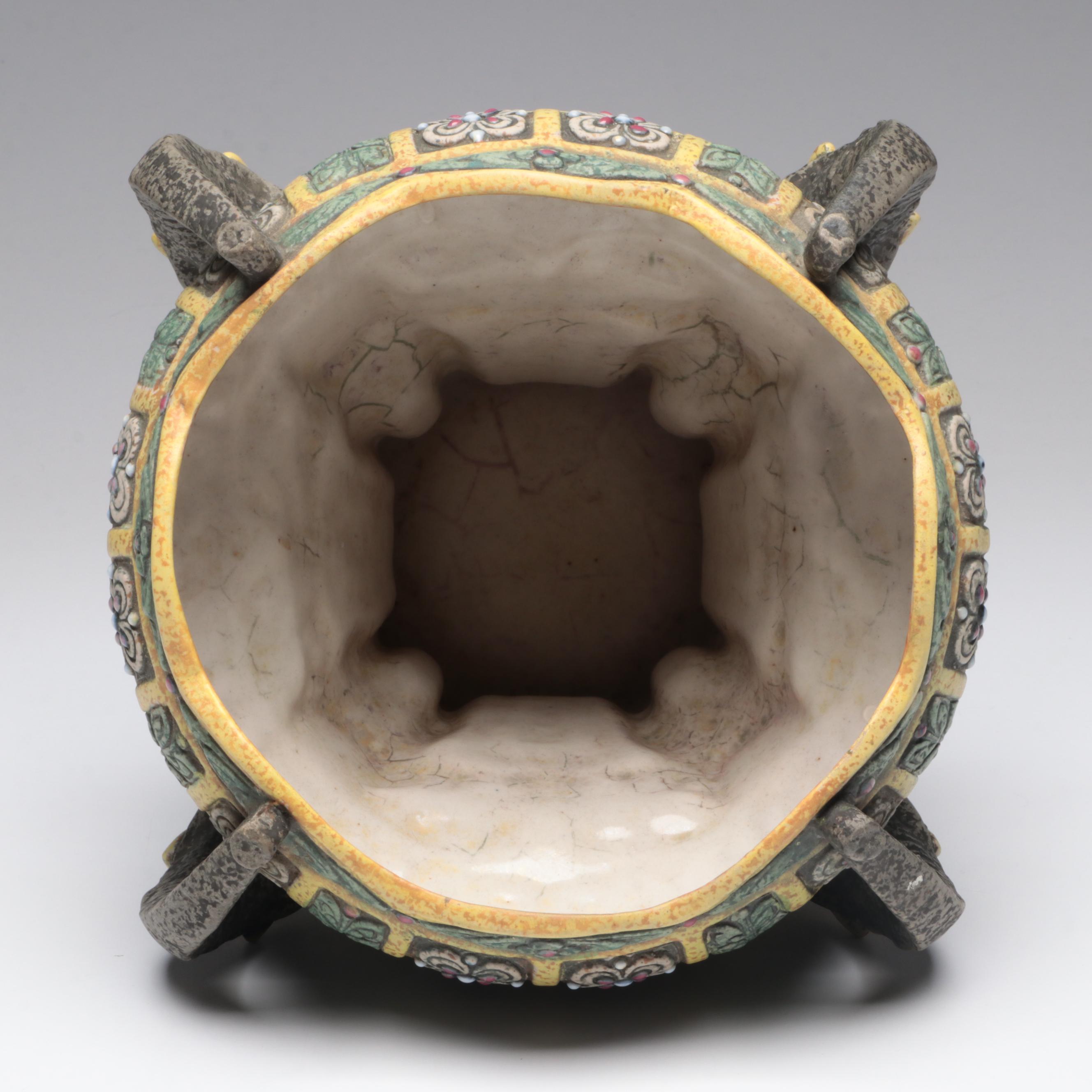 Czech Amphora Art Nouveau Enamel-Decorated Vase with Elephant Motif, Circa 1900