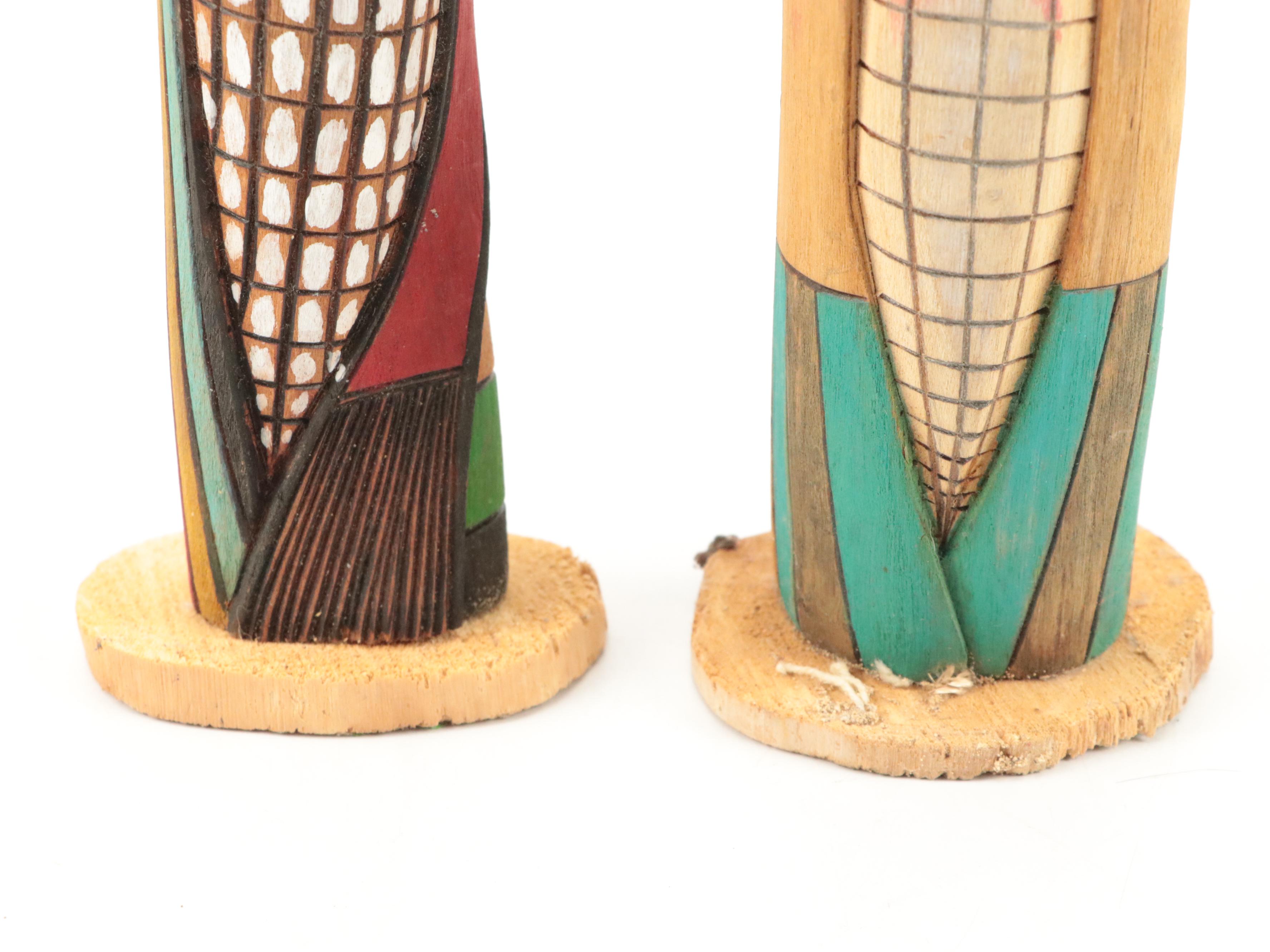 White Corn Kachinas with Carved and Painted Gourd