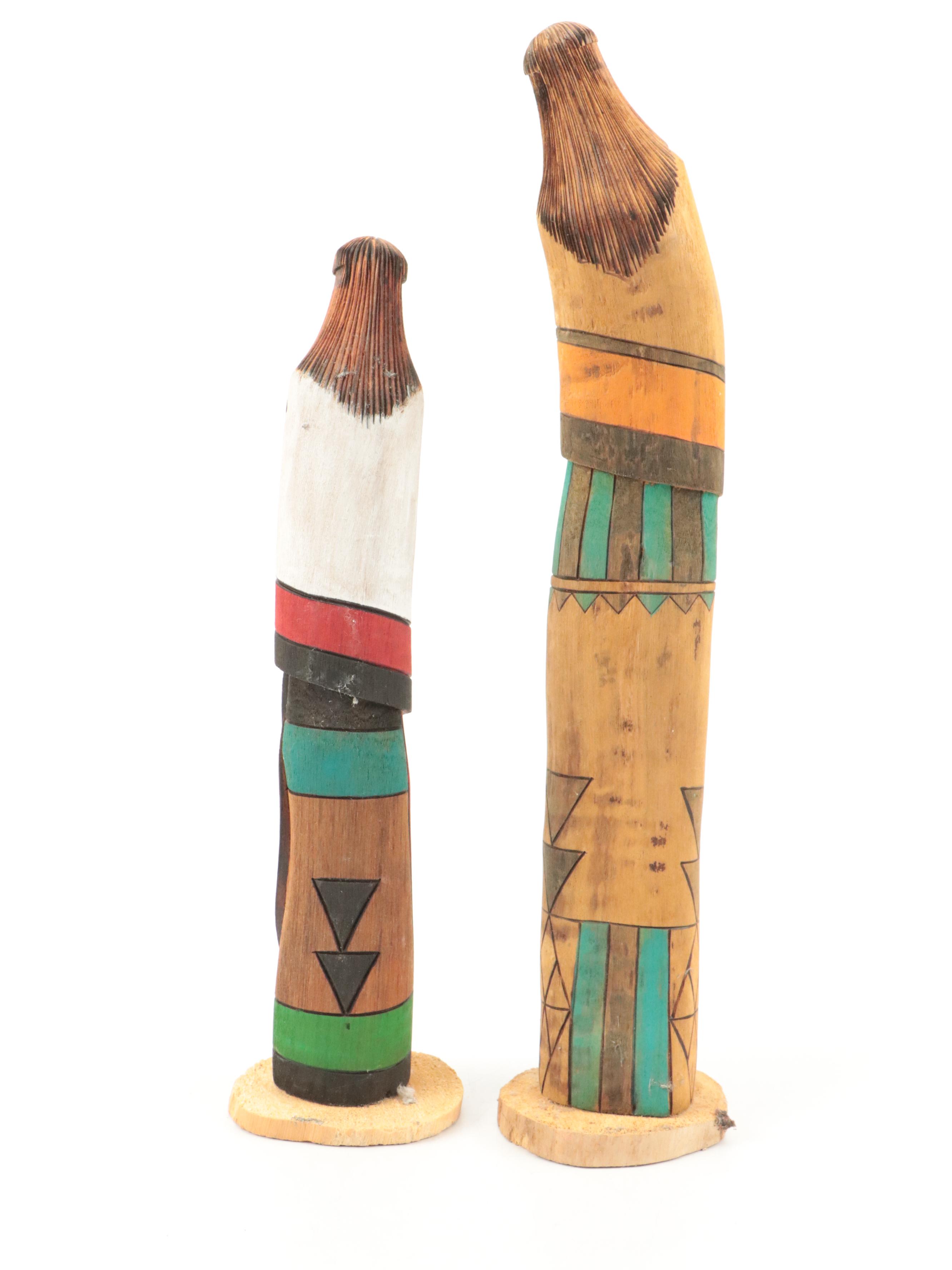 White Corn Kachinas with Carved and Painted Gourd
