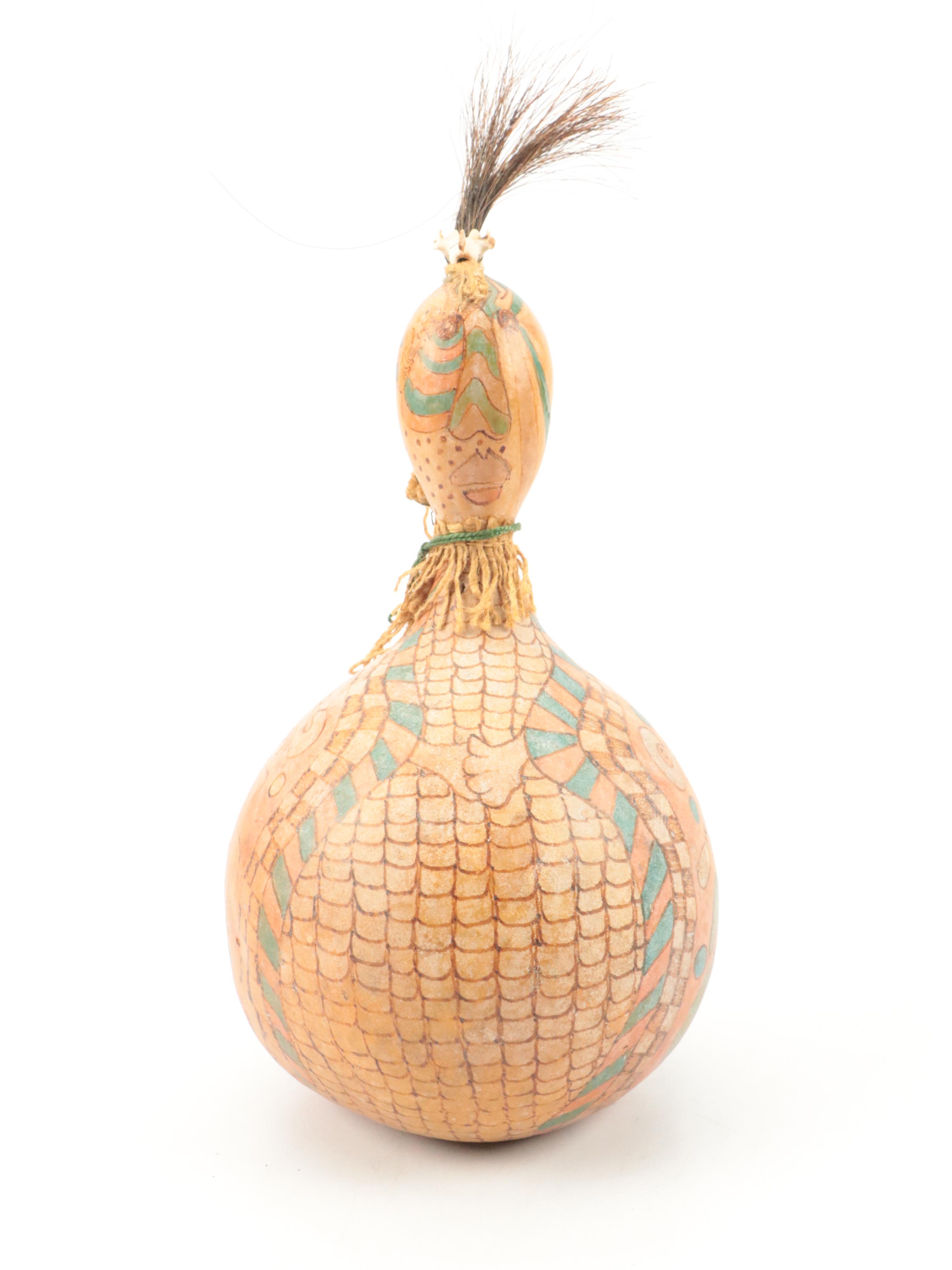 White Corn Kachinas with Carved and Painted Gourd