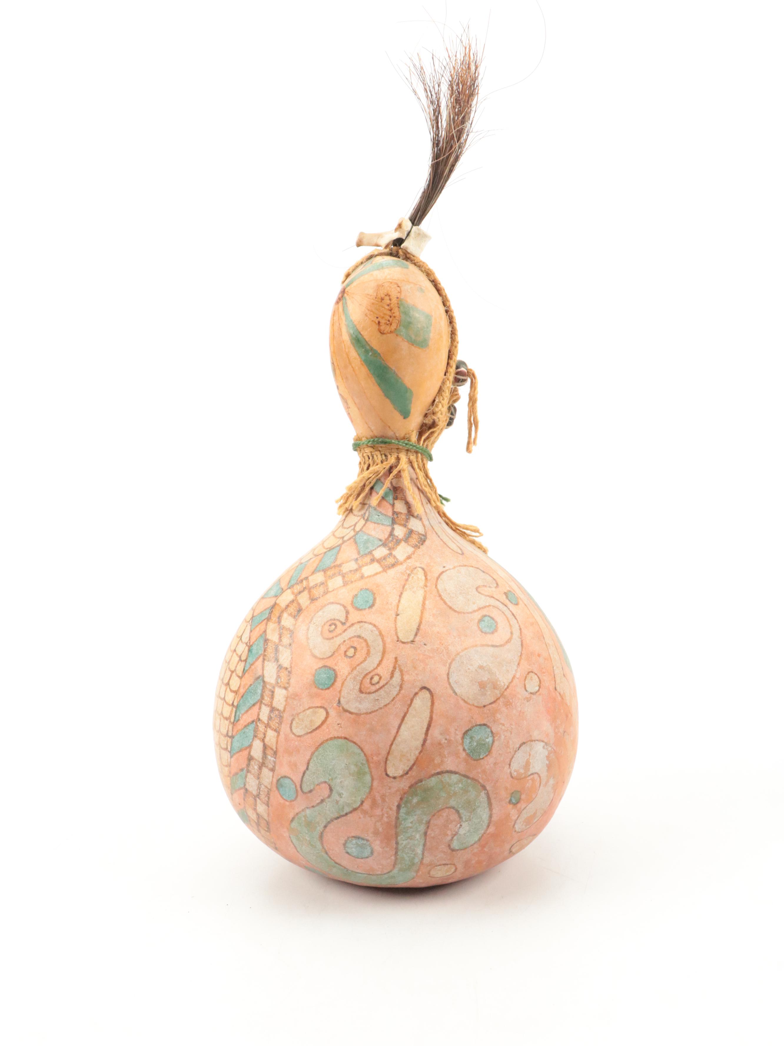 White Corn Kachinas with Carved and Painted Gourd