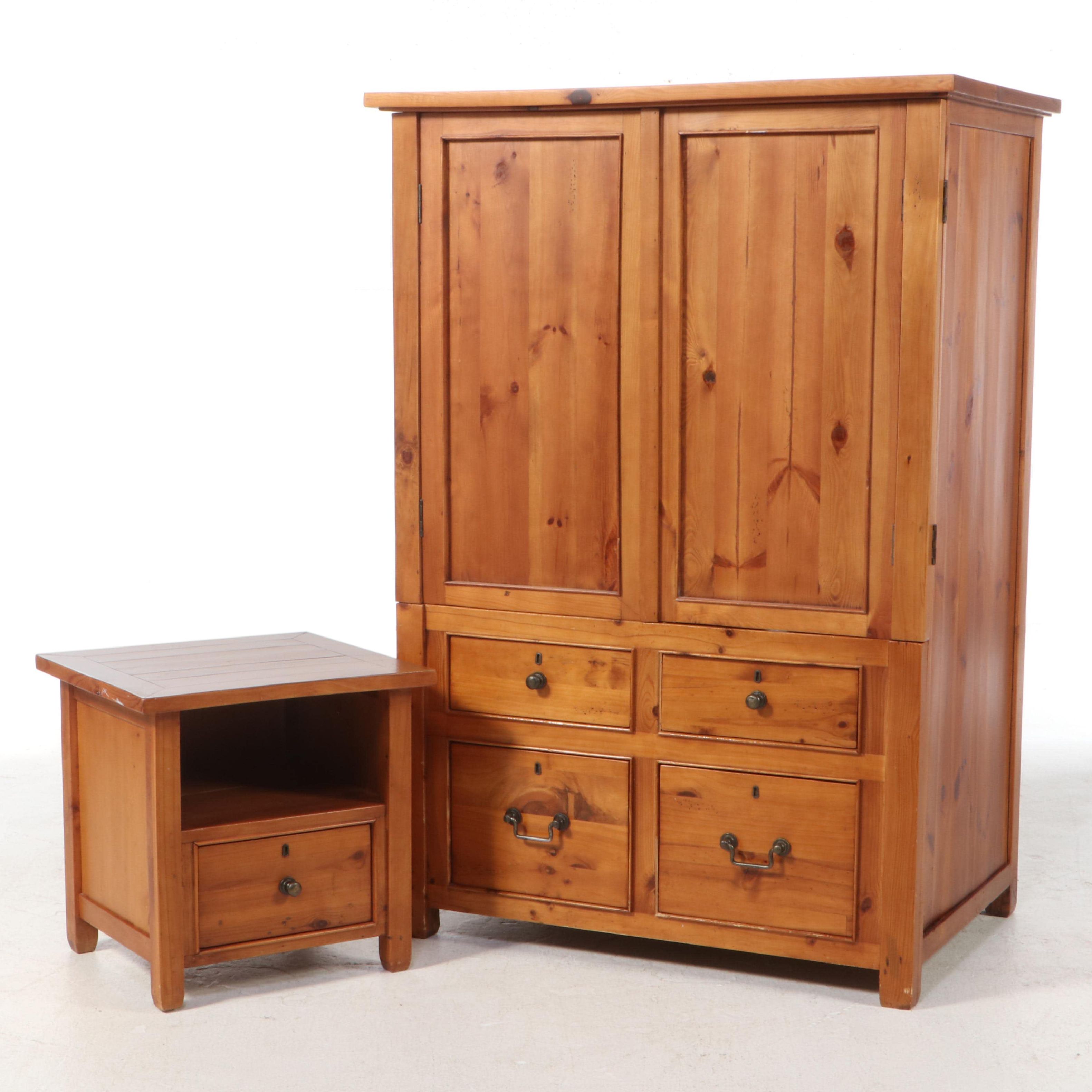 Pottery Barn "Ashland" Pine Media Wardrobe Plus Nightstand