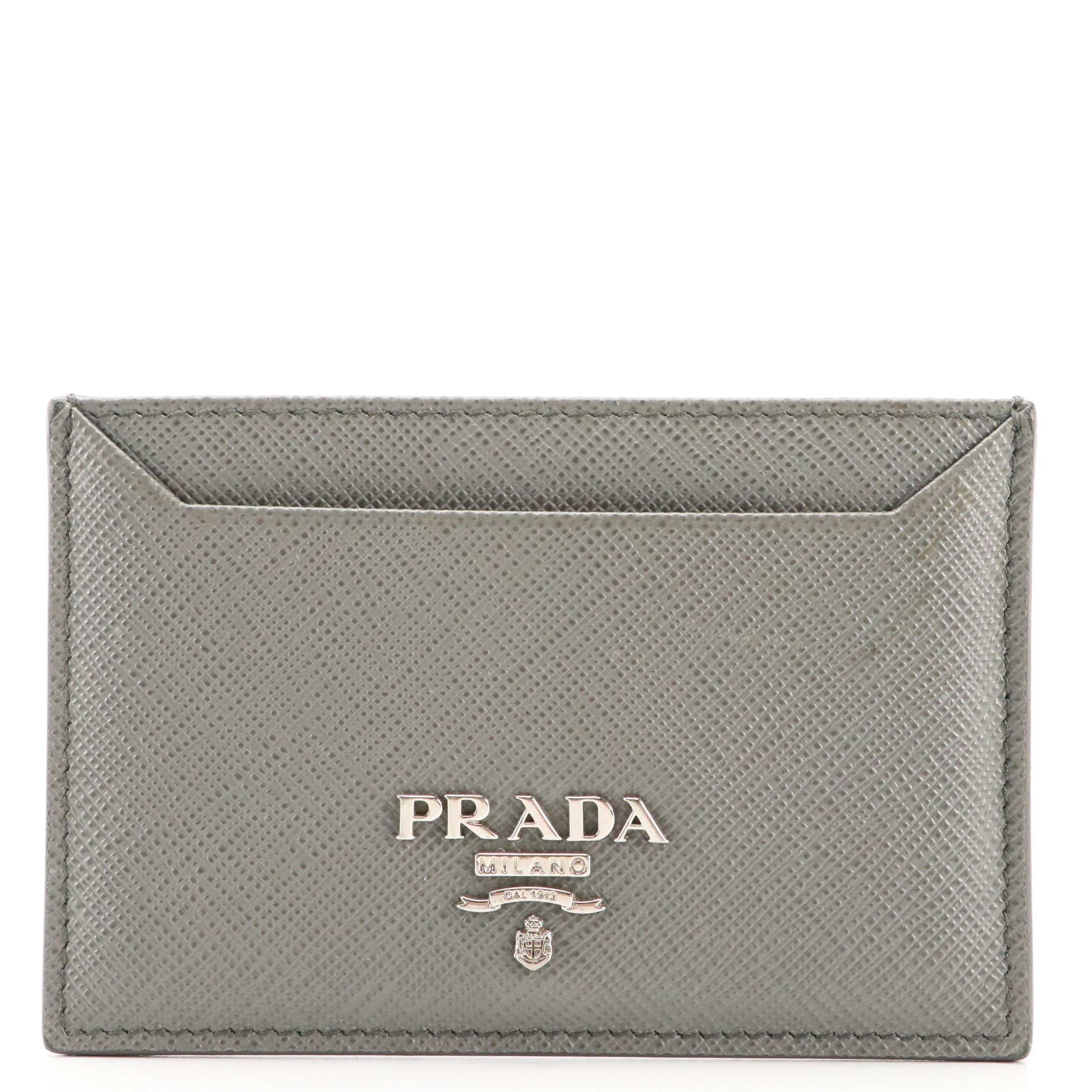 Prada Card Case in Cool Grey Saffiano Leather