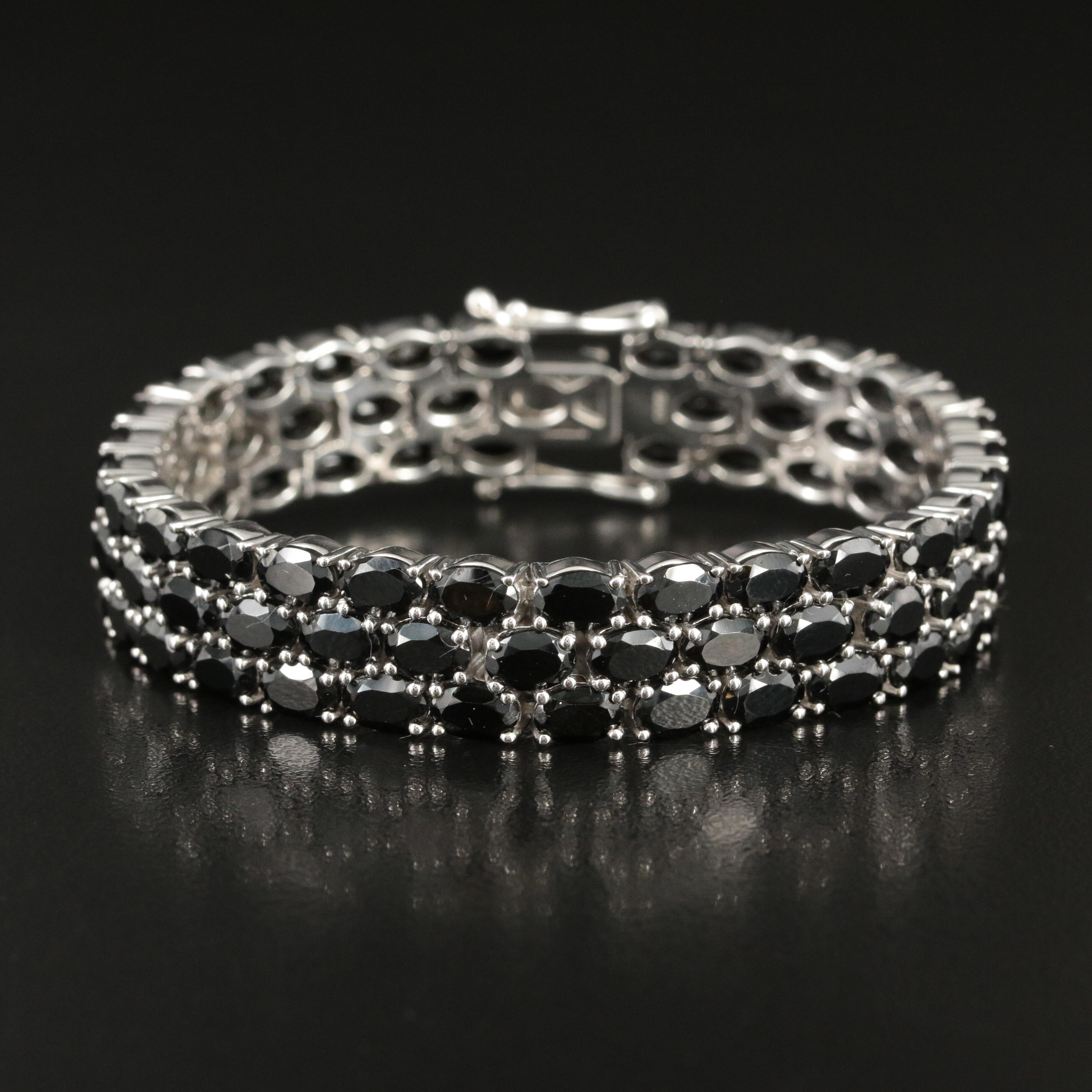 Sterling Triple Row Black Spinel Bracelet
