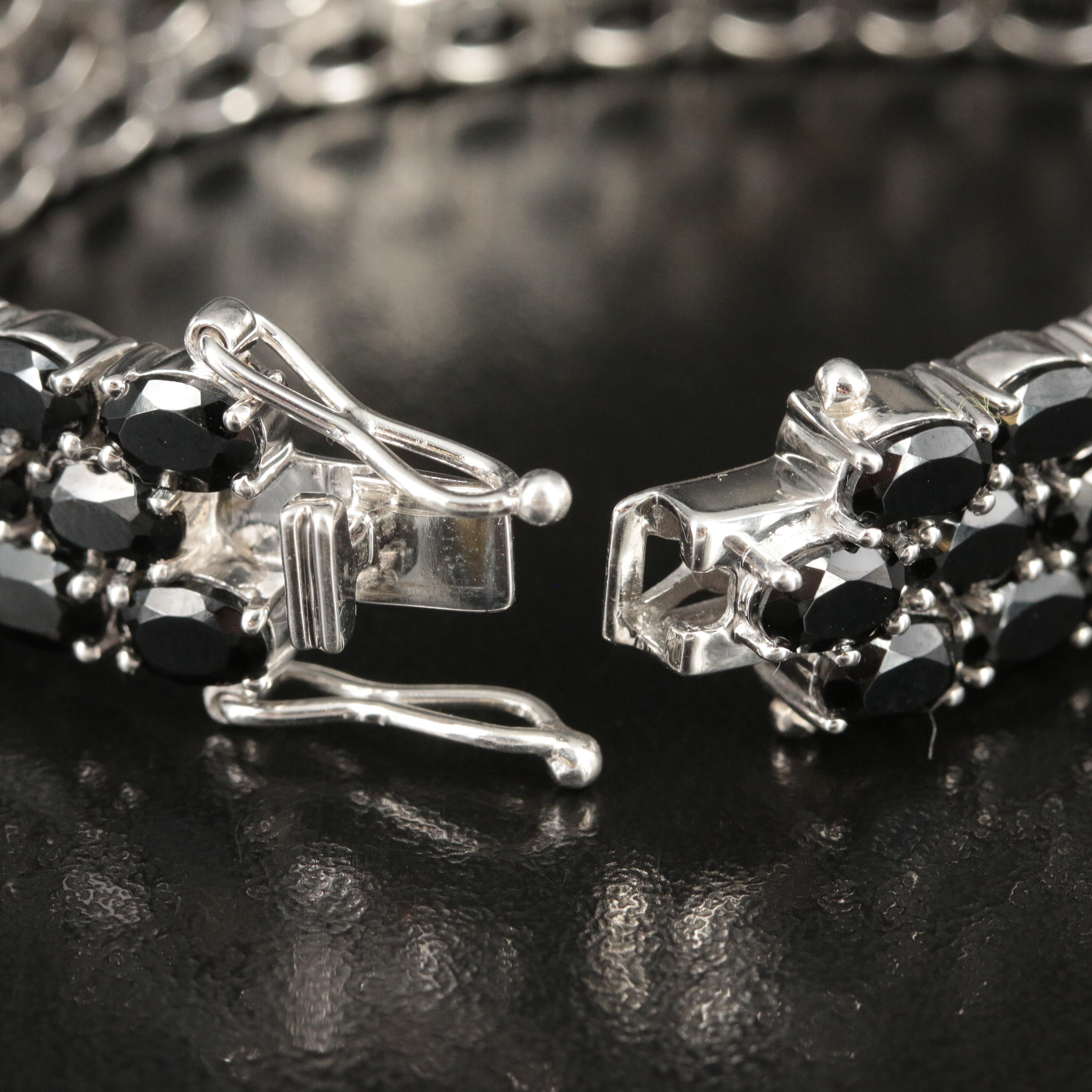 Sterling Triple Row Black Spinel Bracelet