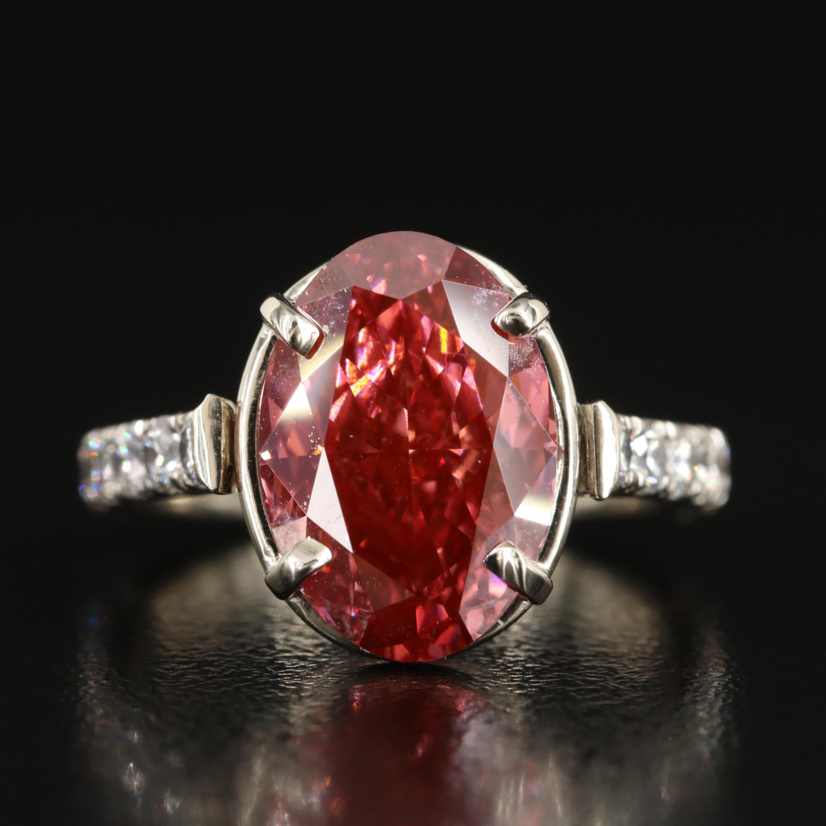 14K 5.20 CTW Diamond Ring with (Origin Undetermined) Fancy Red Center