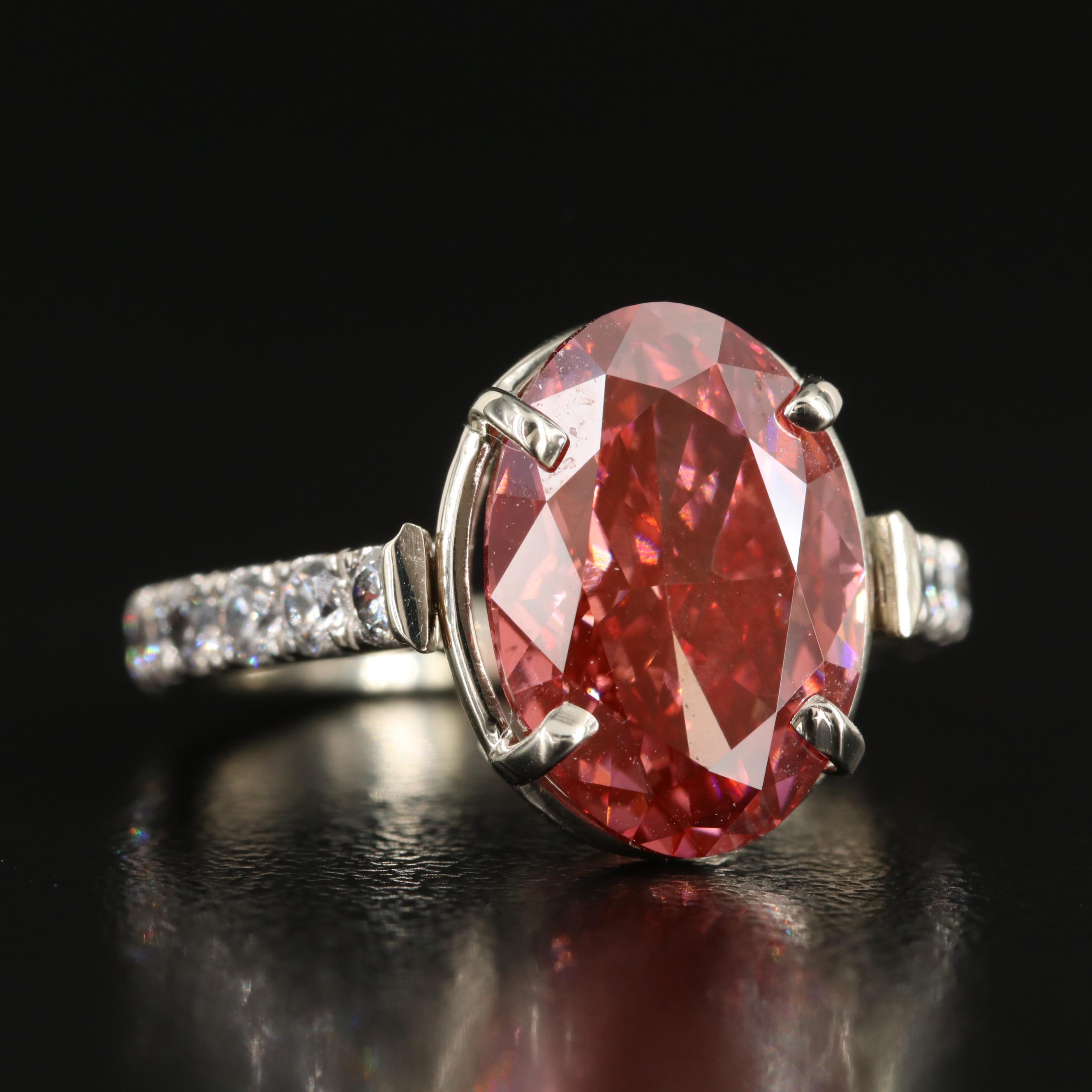 14K 5.20 CTW Diamond Ring with (Origin Undetermined) Fancy Red Center