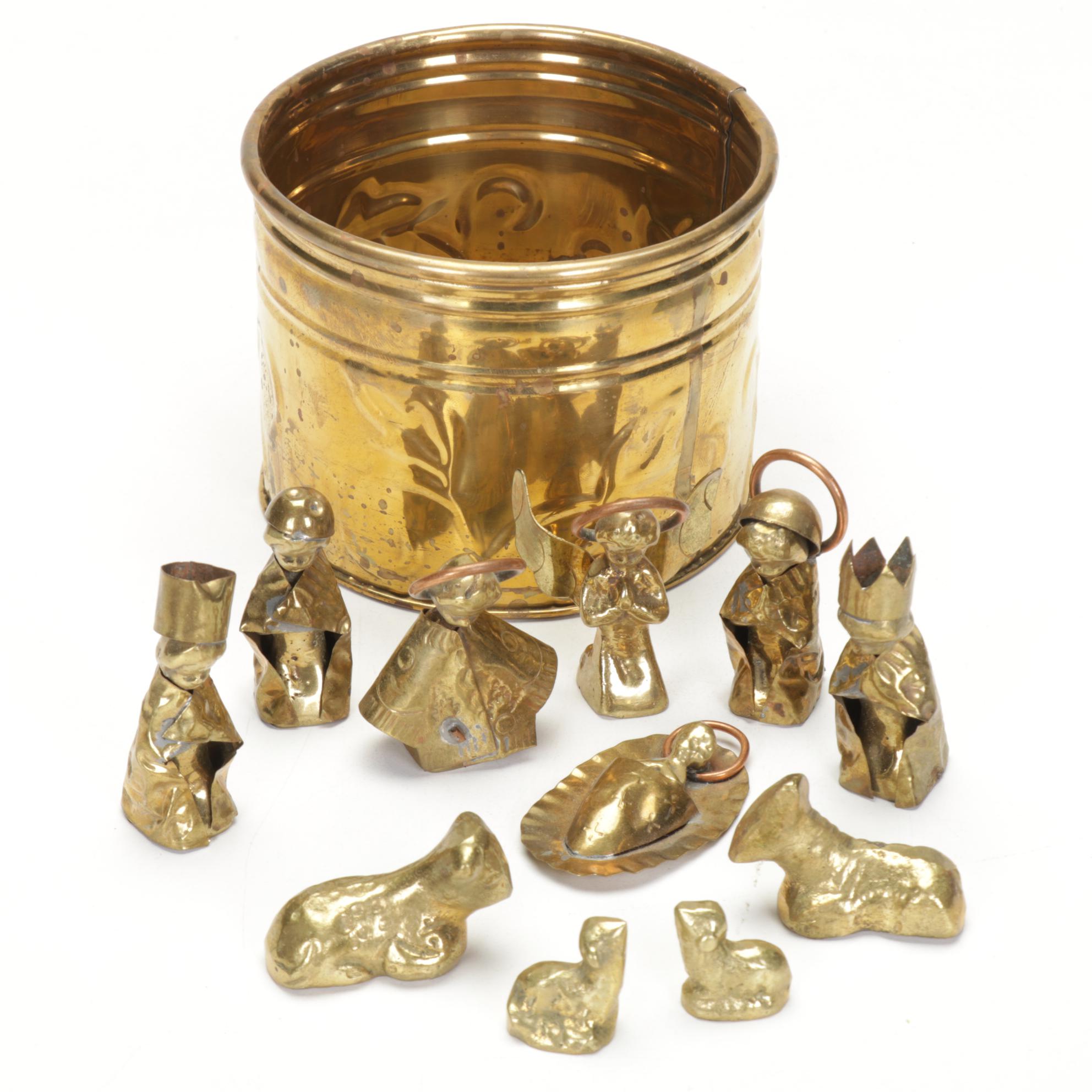 Folk Art Brass and Copper Nativity Set