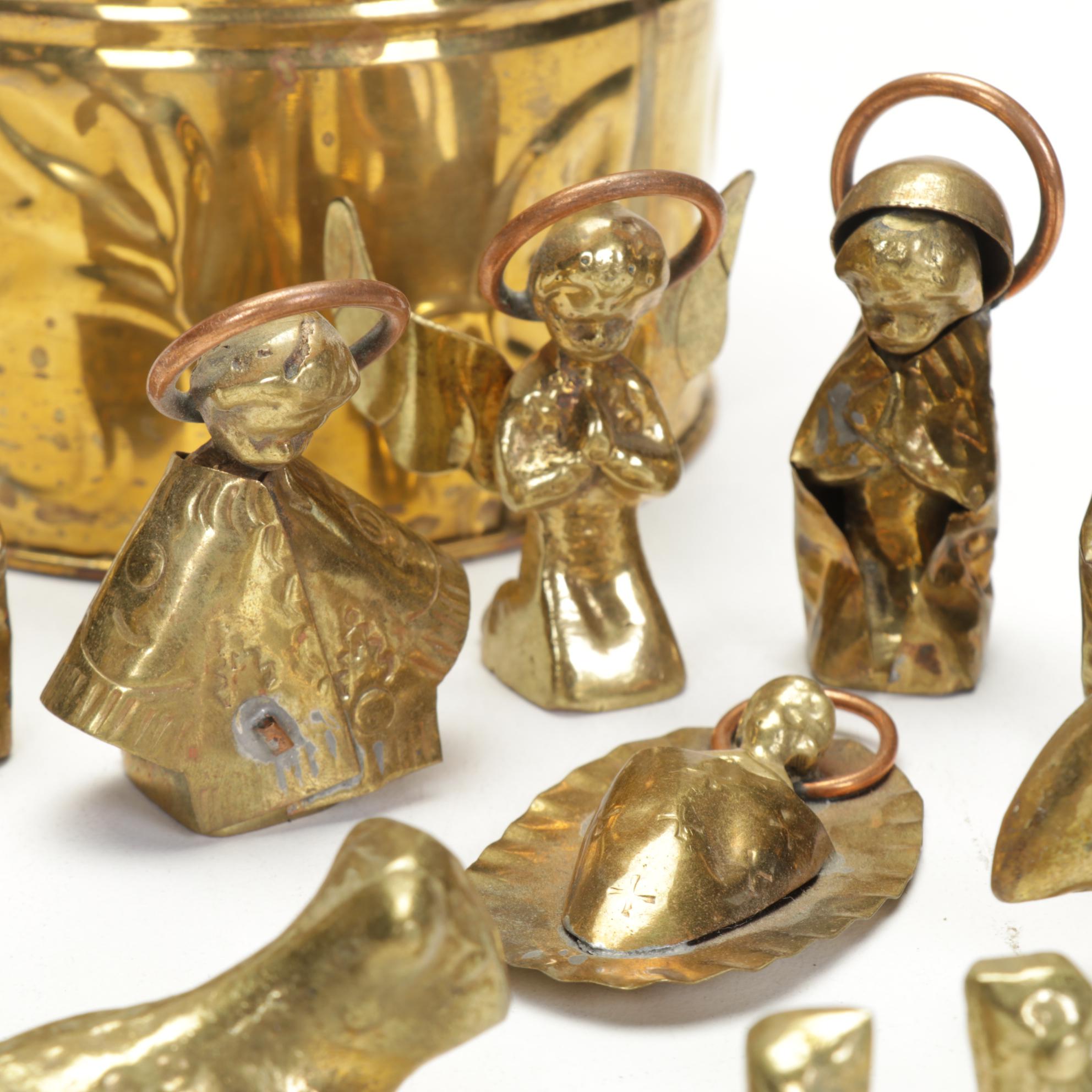 Folk Art Brass and Copper Nativity Set