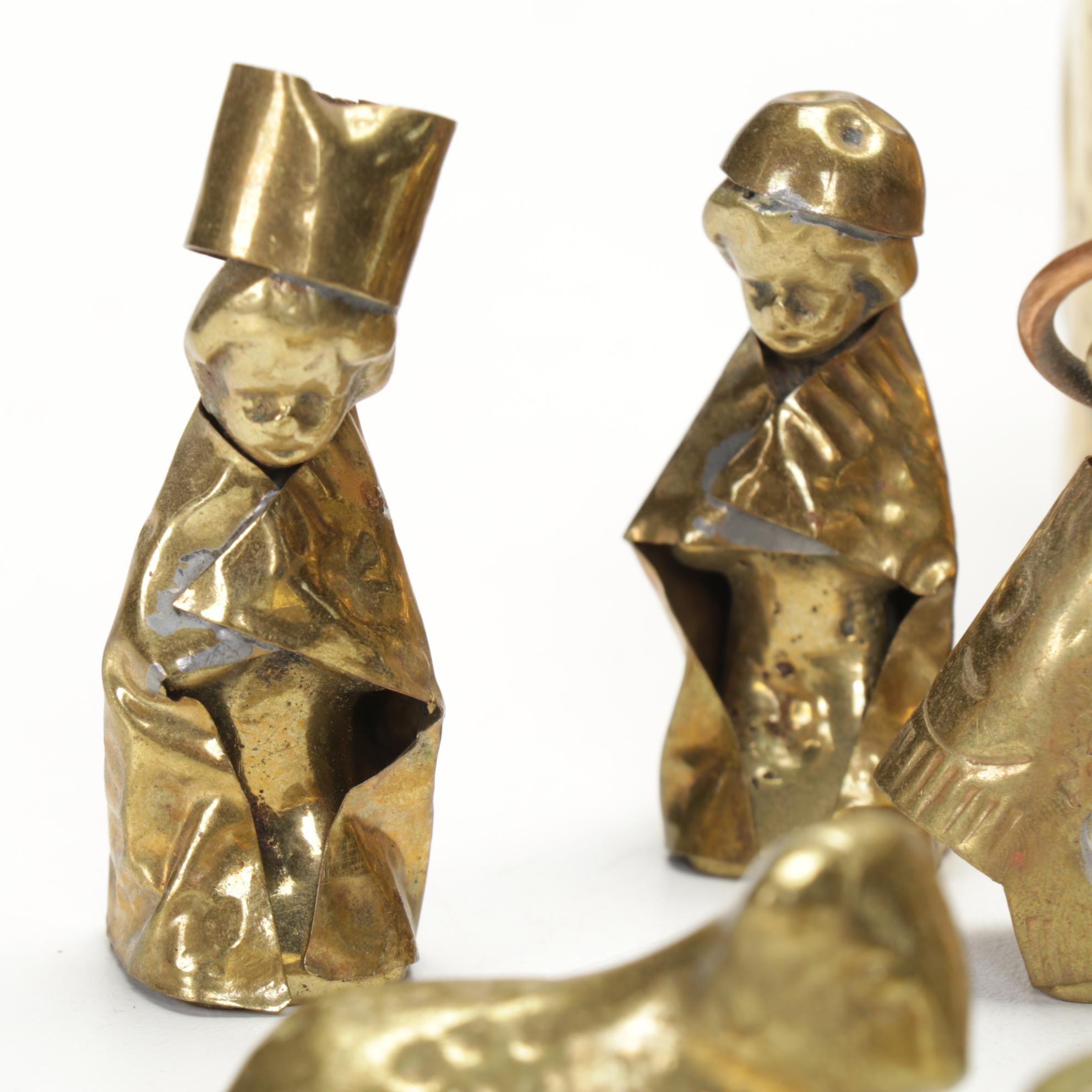 Folk Art Brass and Copper Nativity Set