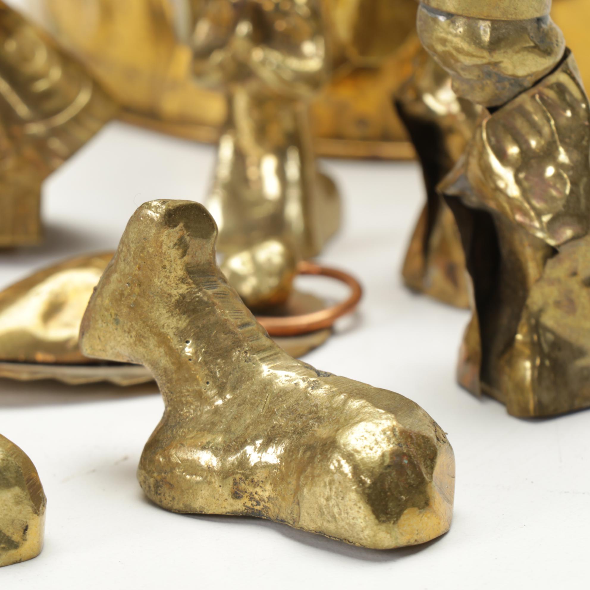 Folk Art Brass and Copper Nativity Set