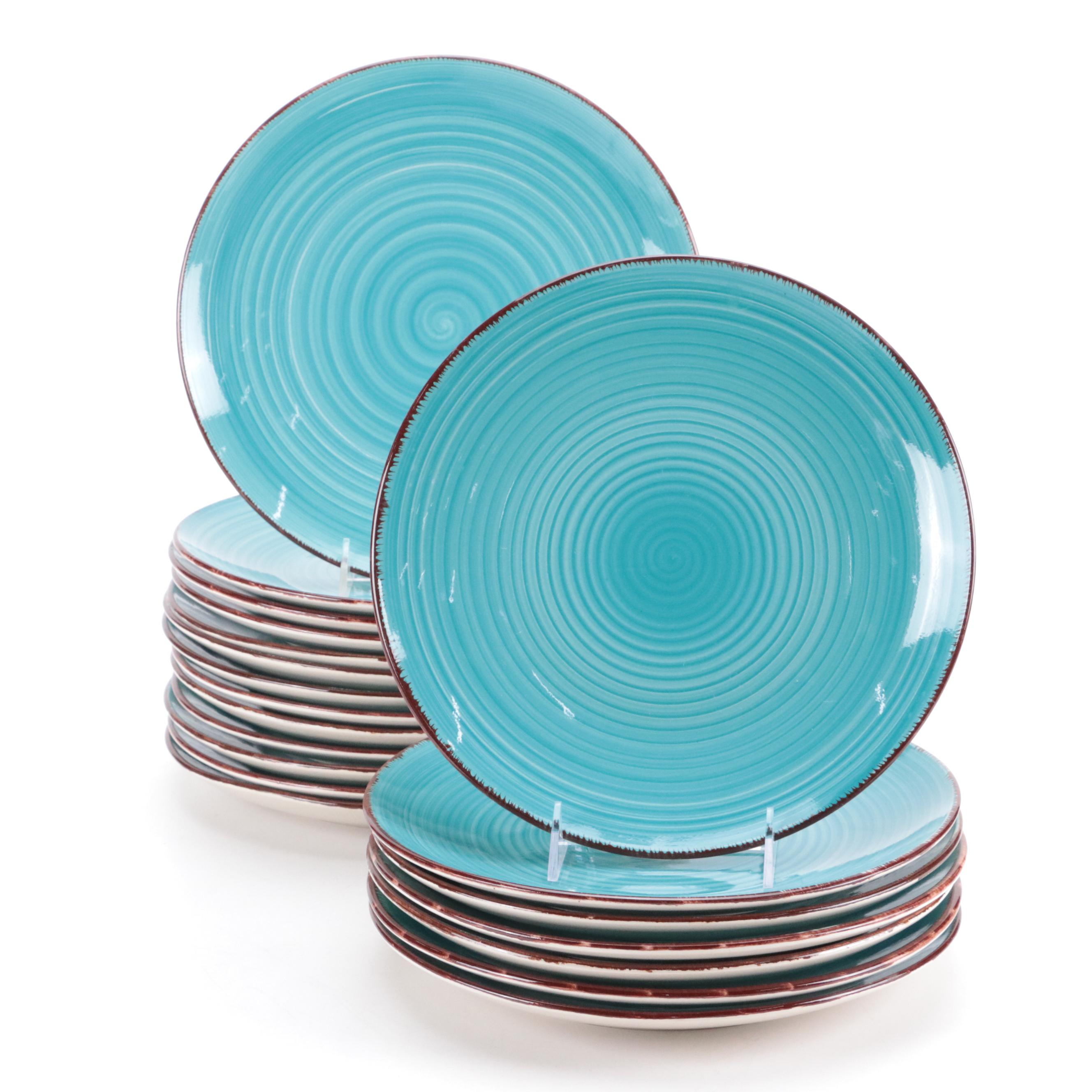 Royal Norfolk Turquoise Glazed Stoneware Dinner Plates