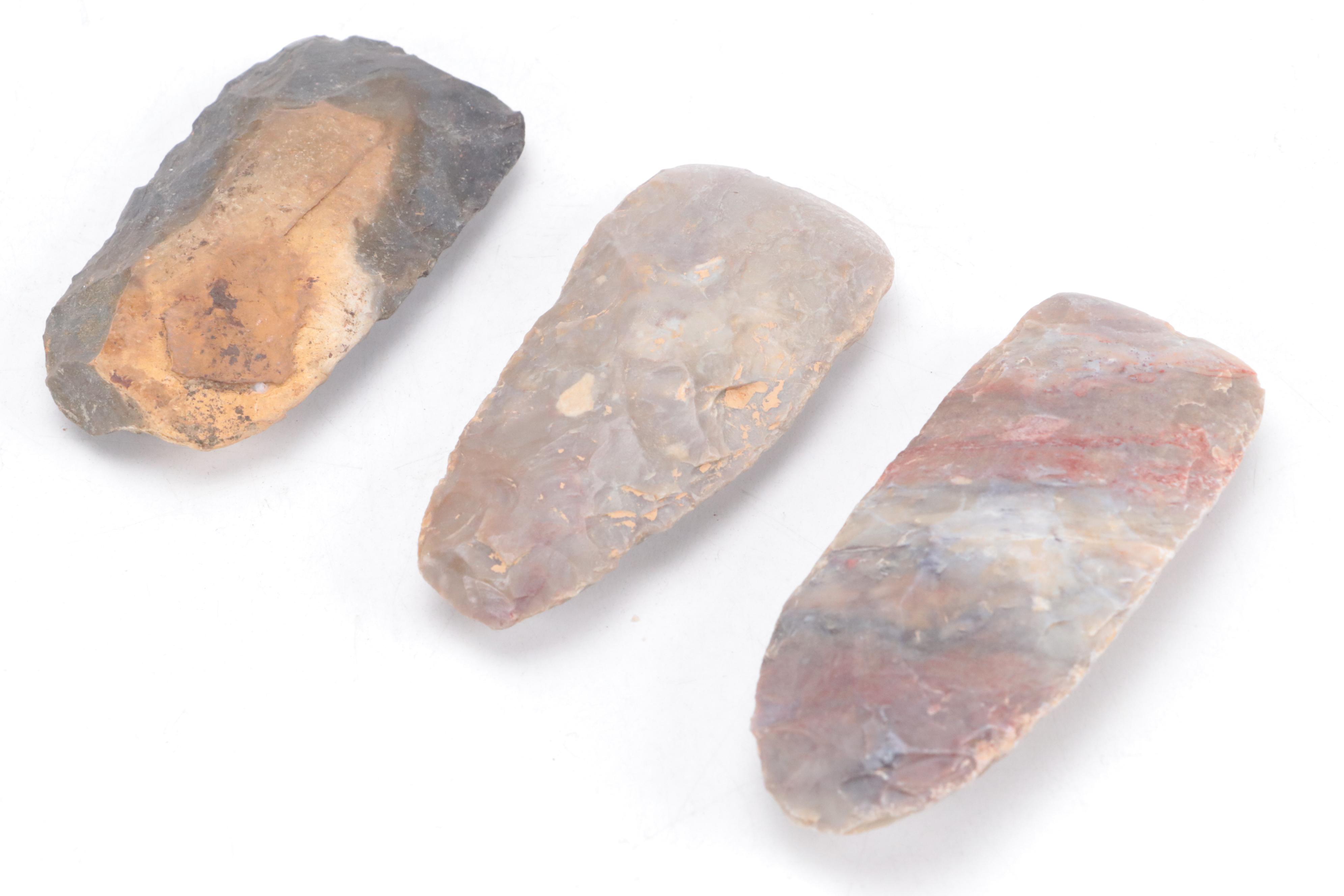 Early Native American Type Knapped Hand Axes and Other Lithic Tools