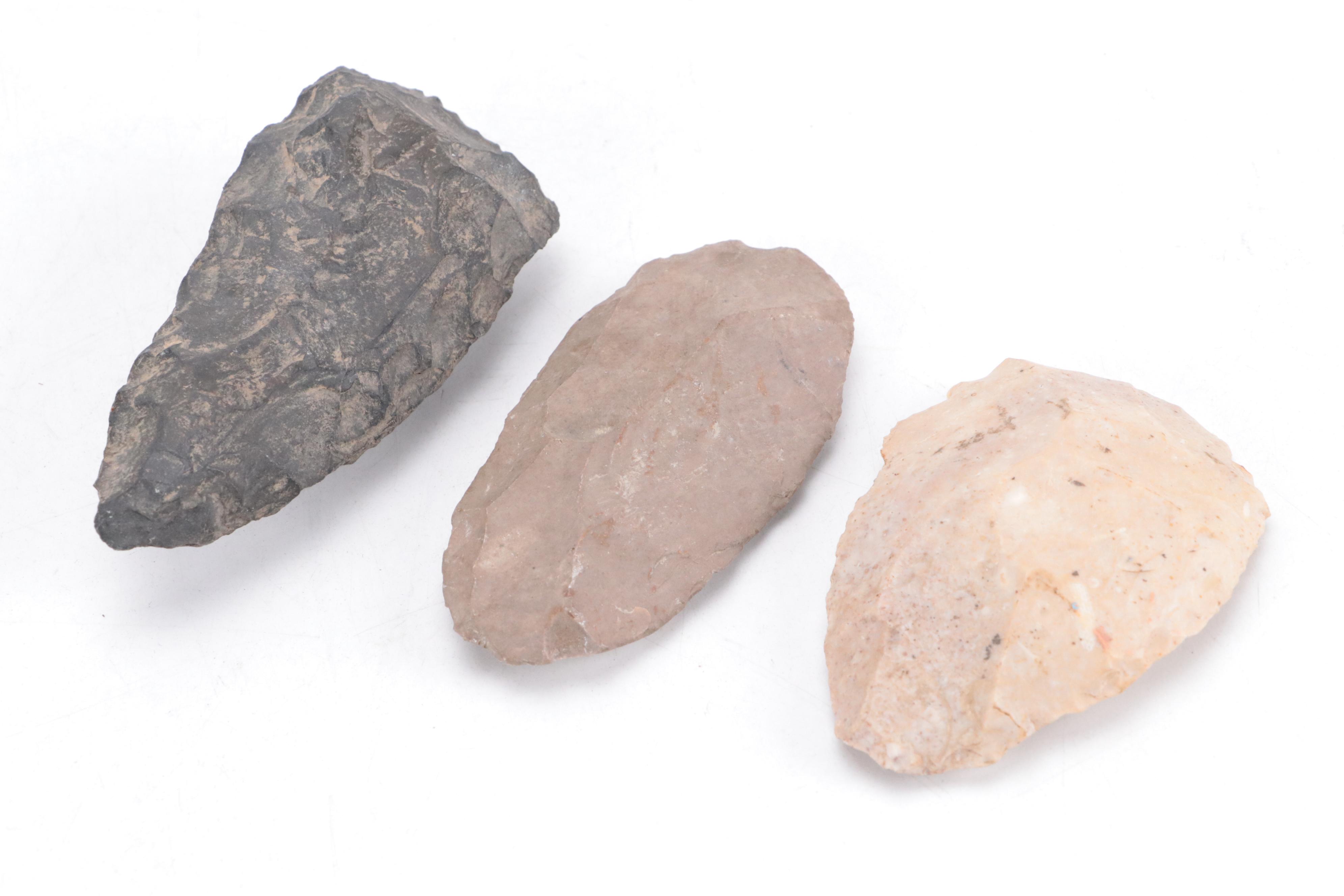 Early Native American Type Knapped Hand Axes and Other Lithic Tools