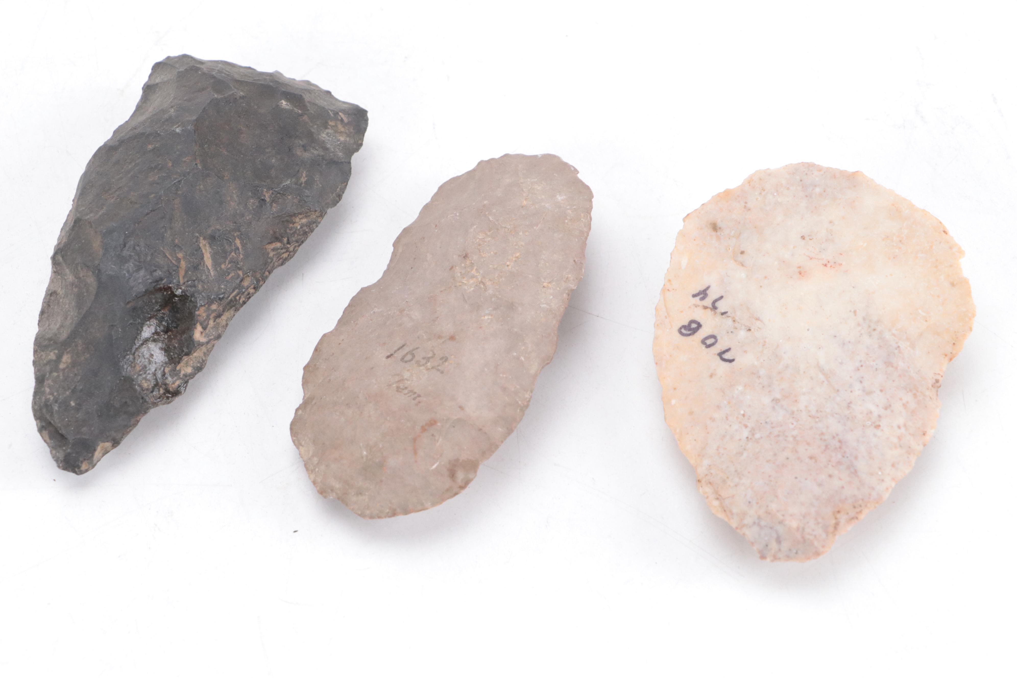 Early Native American Type Knapped Hand Axes and Other Lithic Tools