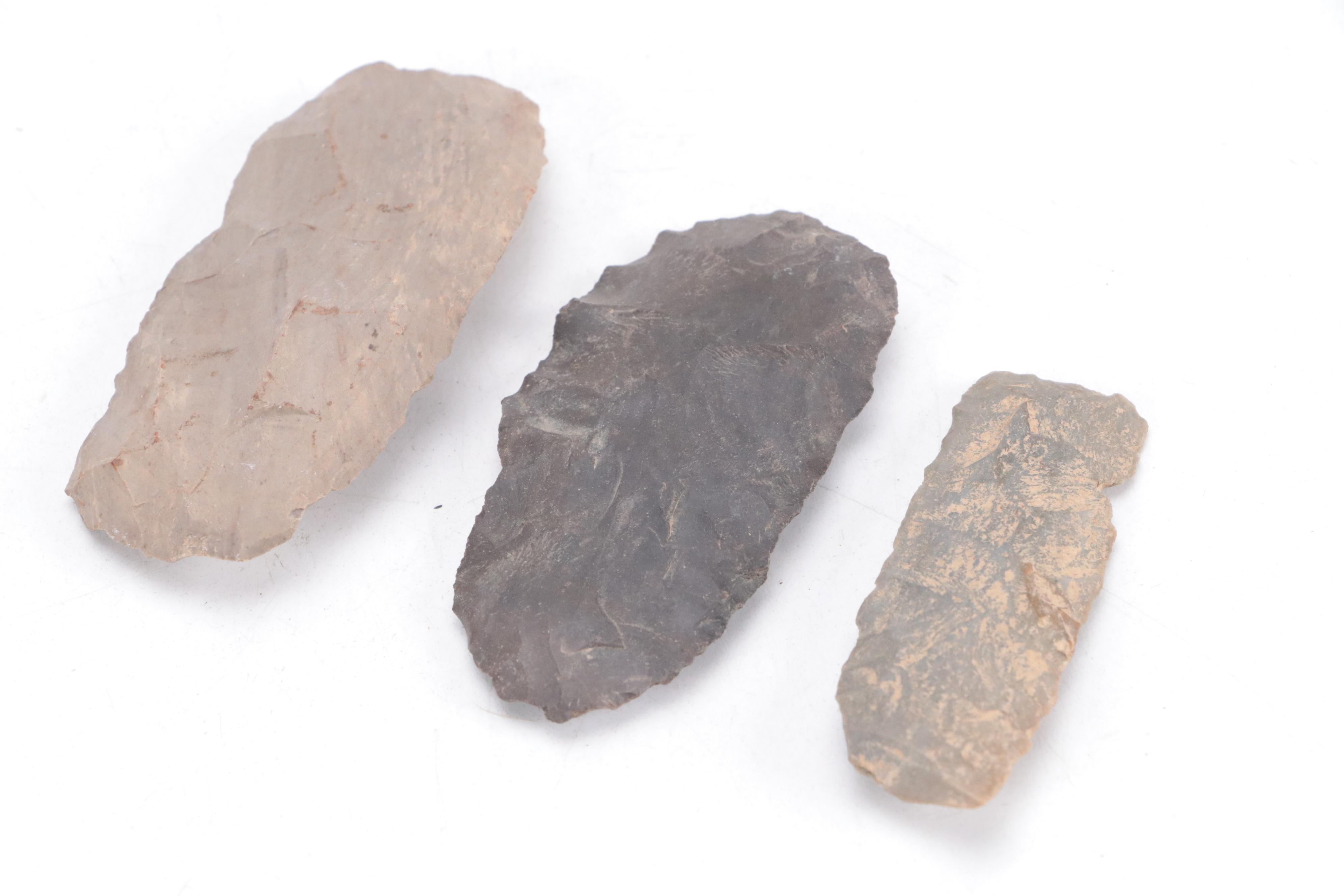 Early Native American Type Knapped Hand Axes and Other Lithic Tools