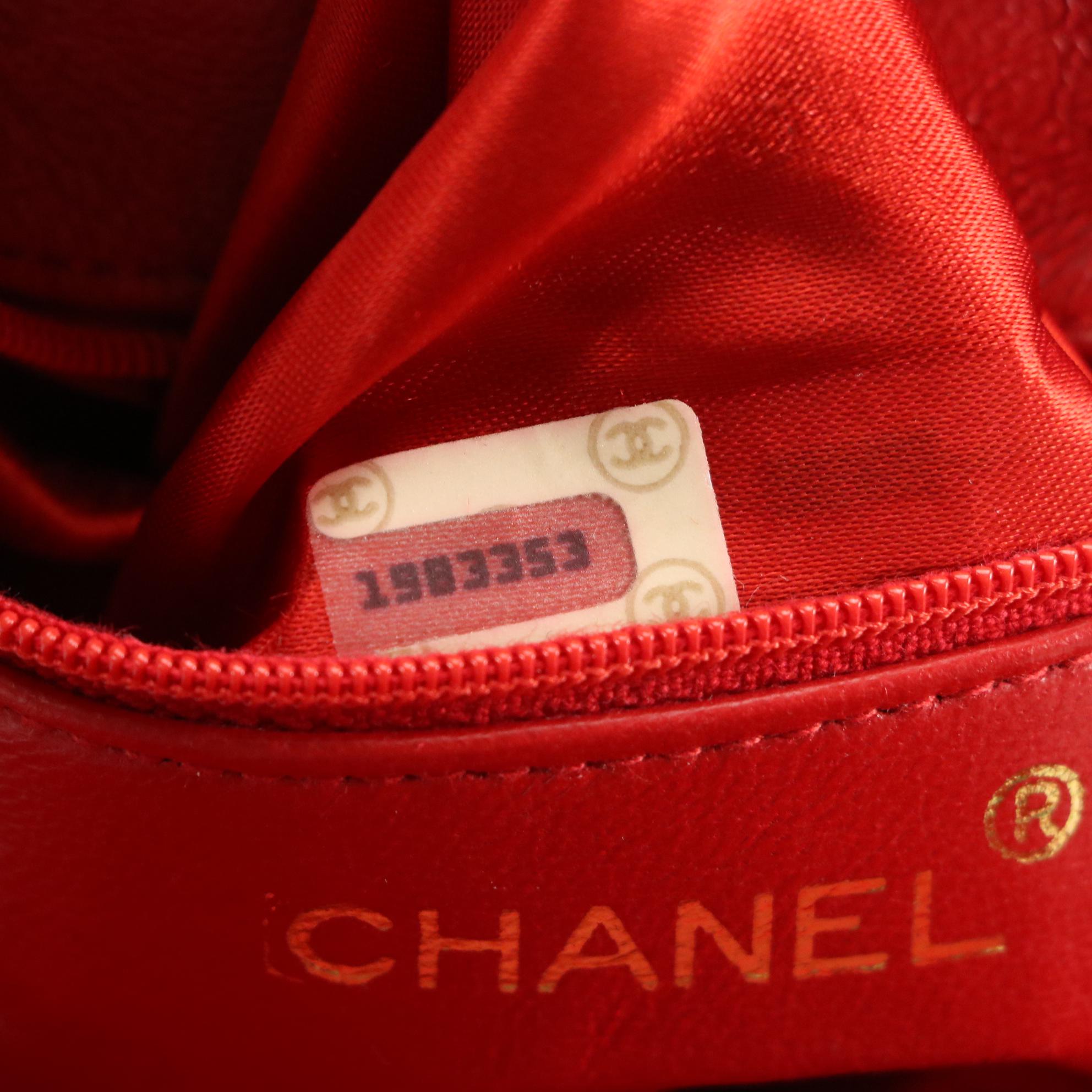 Chanel CC Red Quilted Lambskin Leather with Metal Handle and Leather Strap