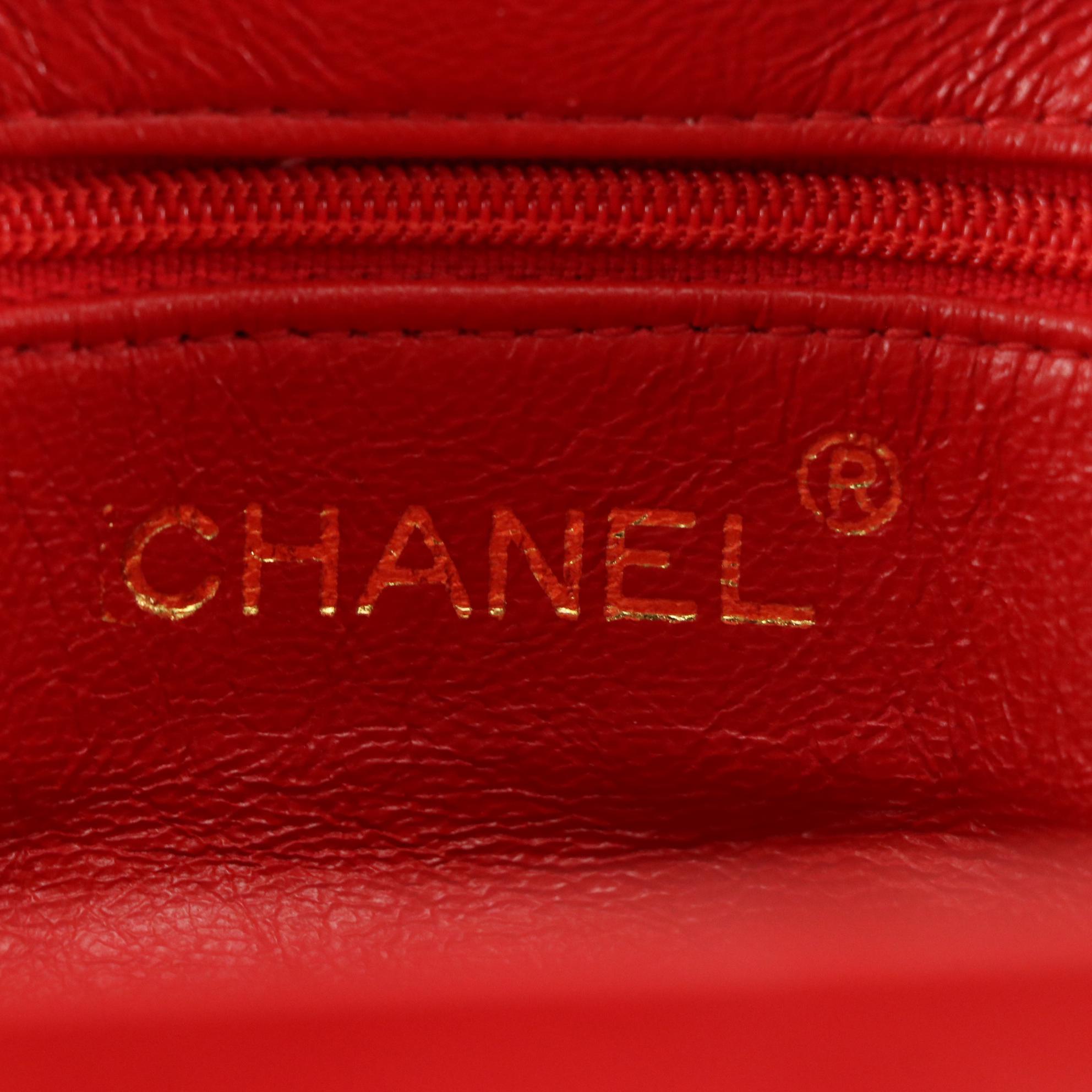 Chanel CC Red Quilted Lambskin Leather with Metal Handle and Leather Strap