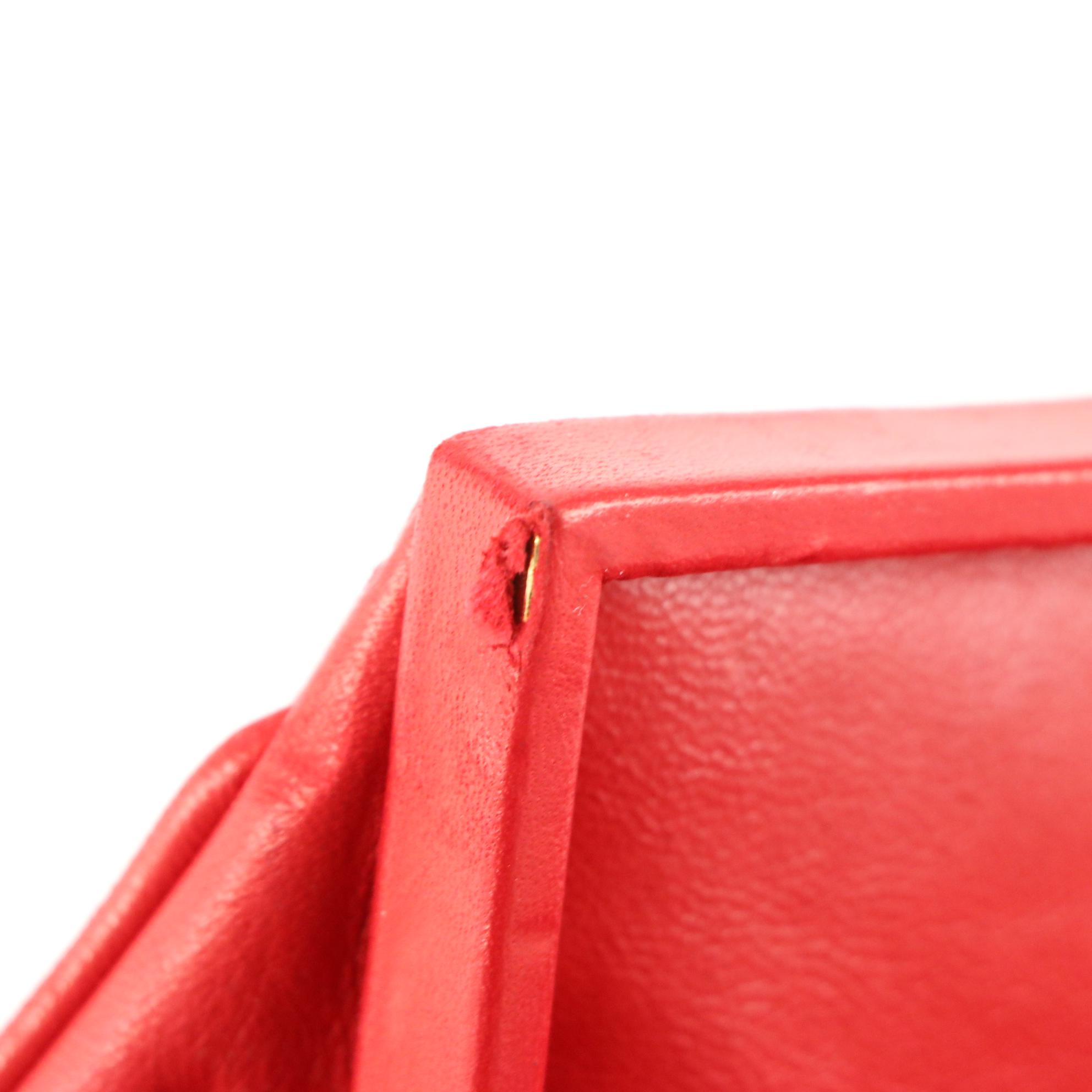 Chanel CC Red Quilted Lambskin Leather with Metal Handle and Leather Strap