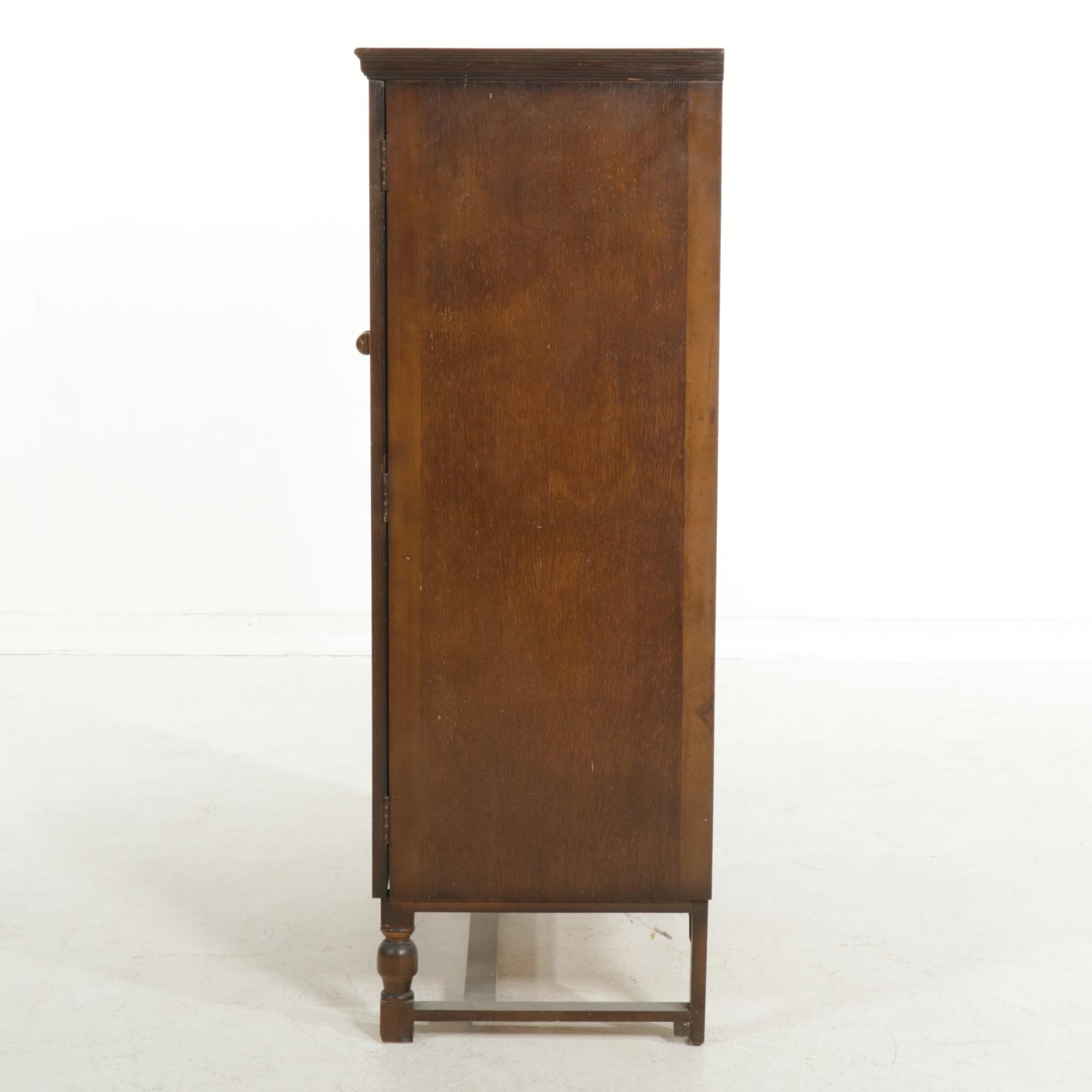 Heathland Furniture Jacobean Style Oak Linen Cabinet, 1930s