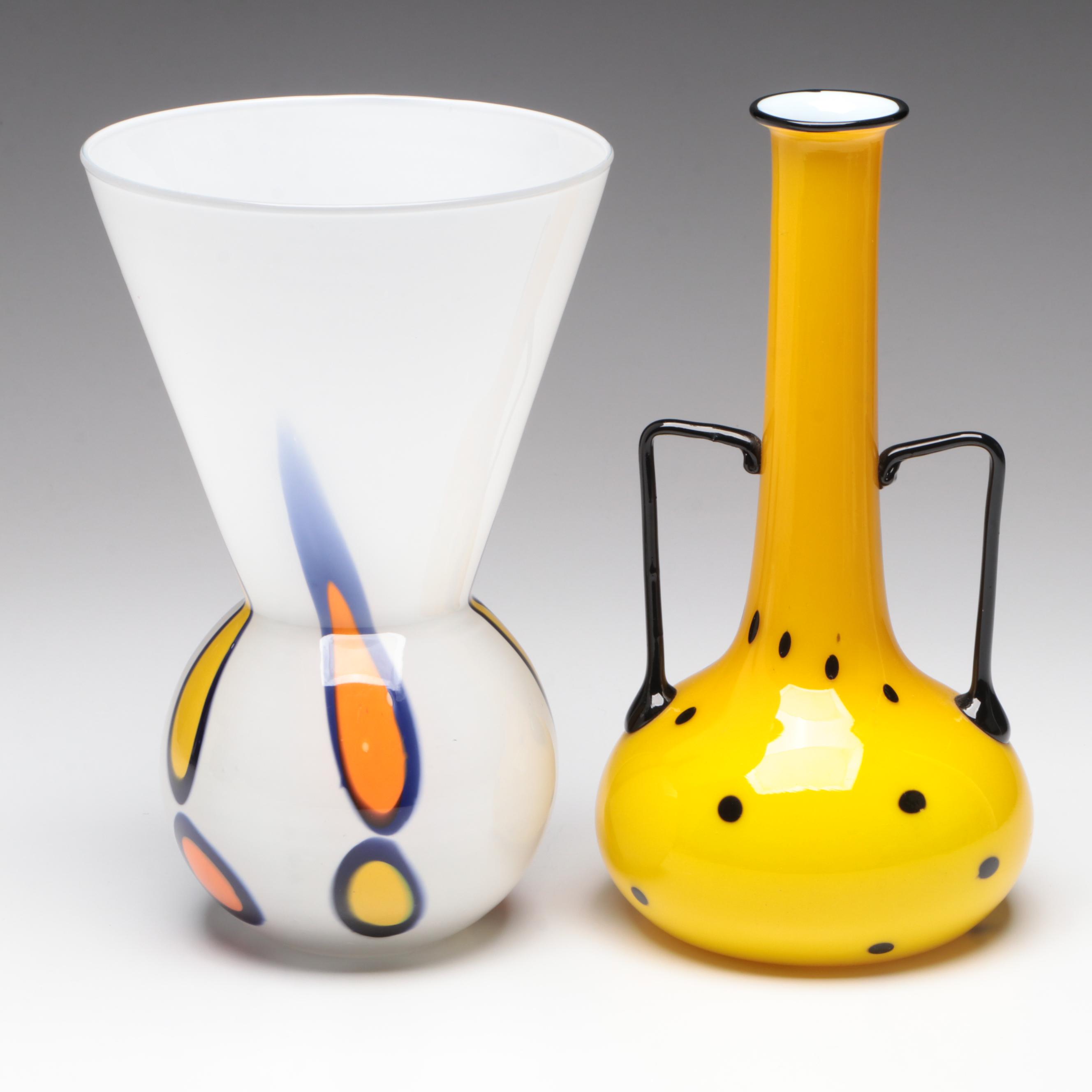 Tango Style Art Glass Vase with Pier 1 Imports Trumpet Glass Vase