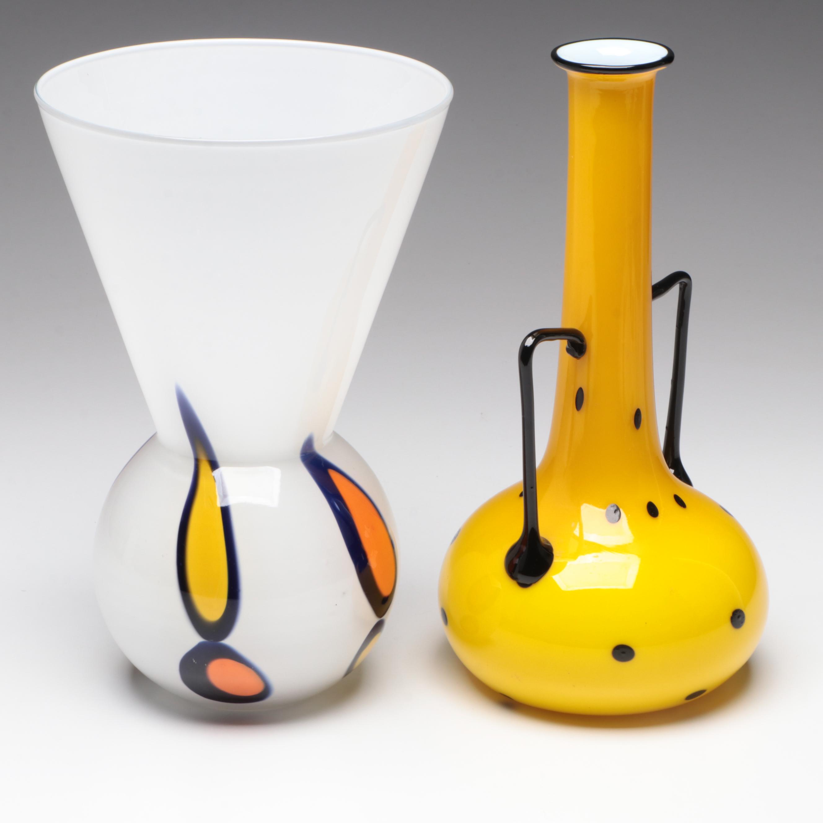 Tango Style Art Glass Vase with Pier 1 Imports Trumpet Glass Vase