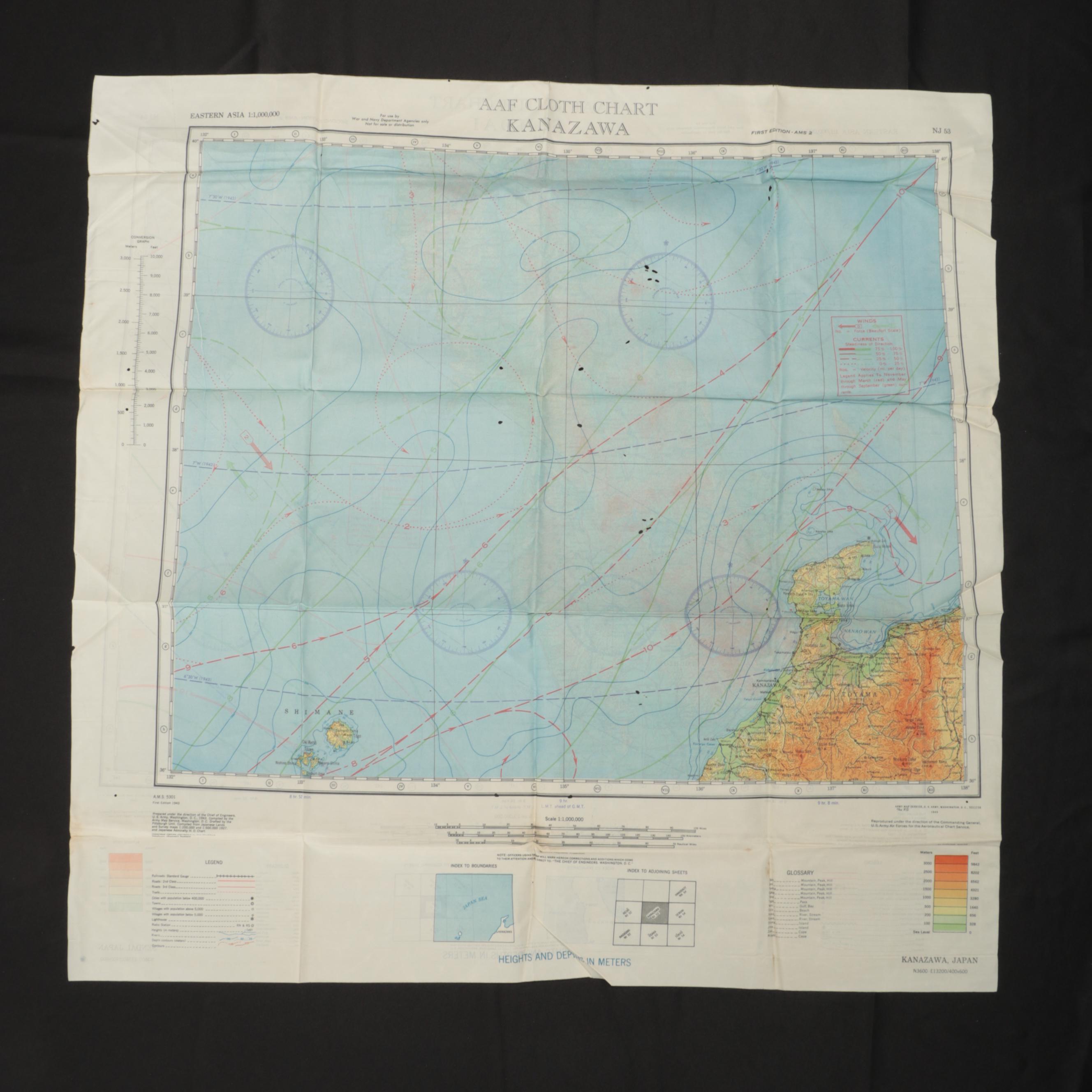 World War II Coated Cloth Escape "Silk" Maps of Nagasaki, Sendai, Ryojun