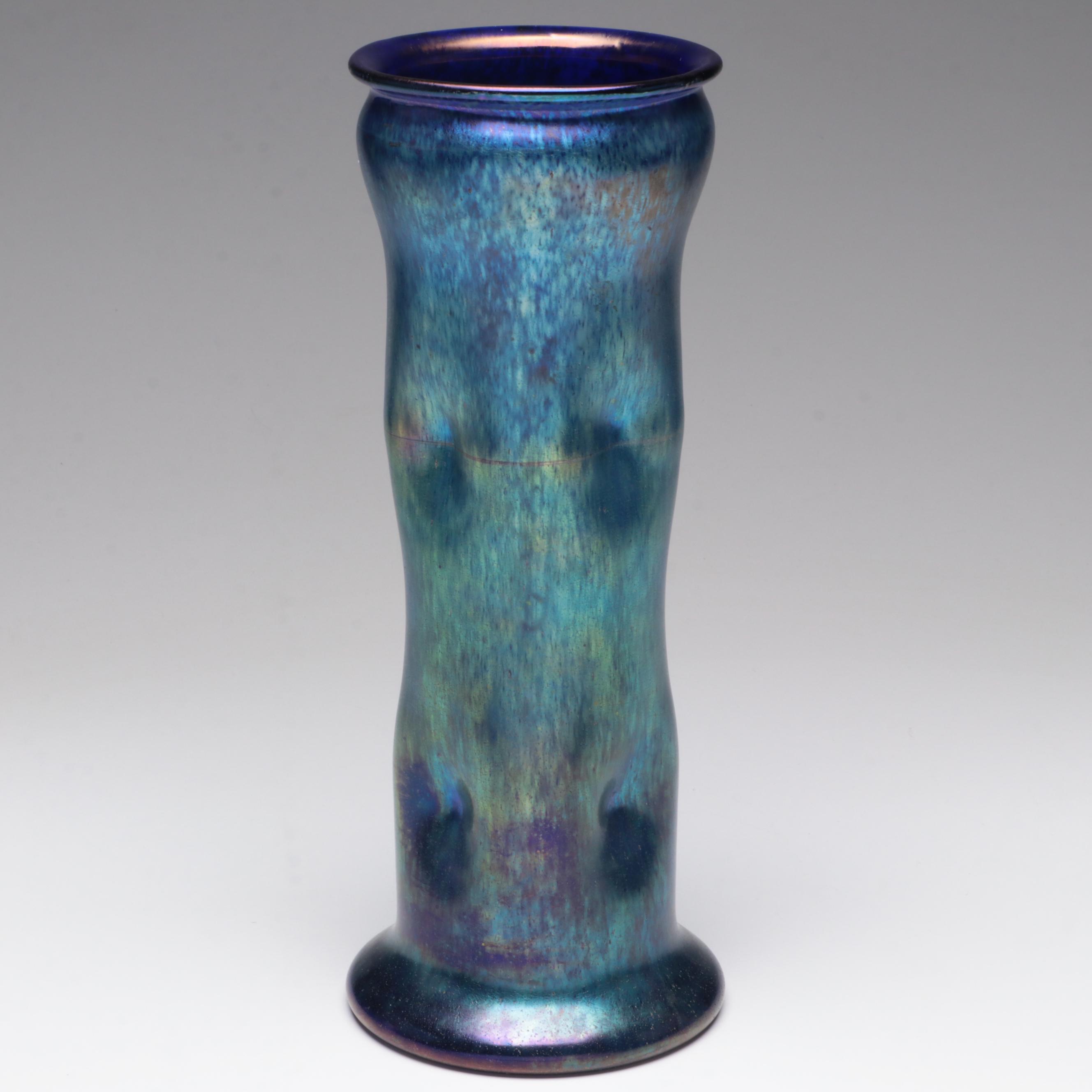 Franz Hofstätter for Loetz Cobalt Norma Iridescent Art Glass Vase, c. 1900