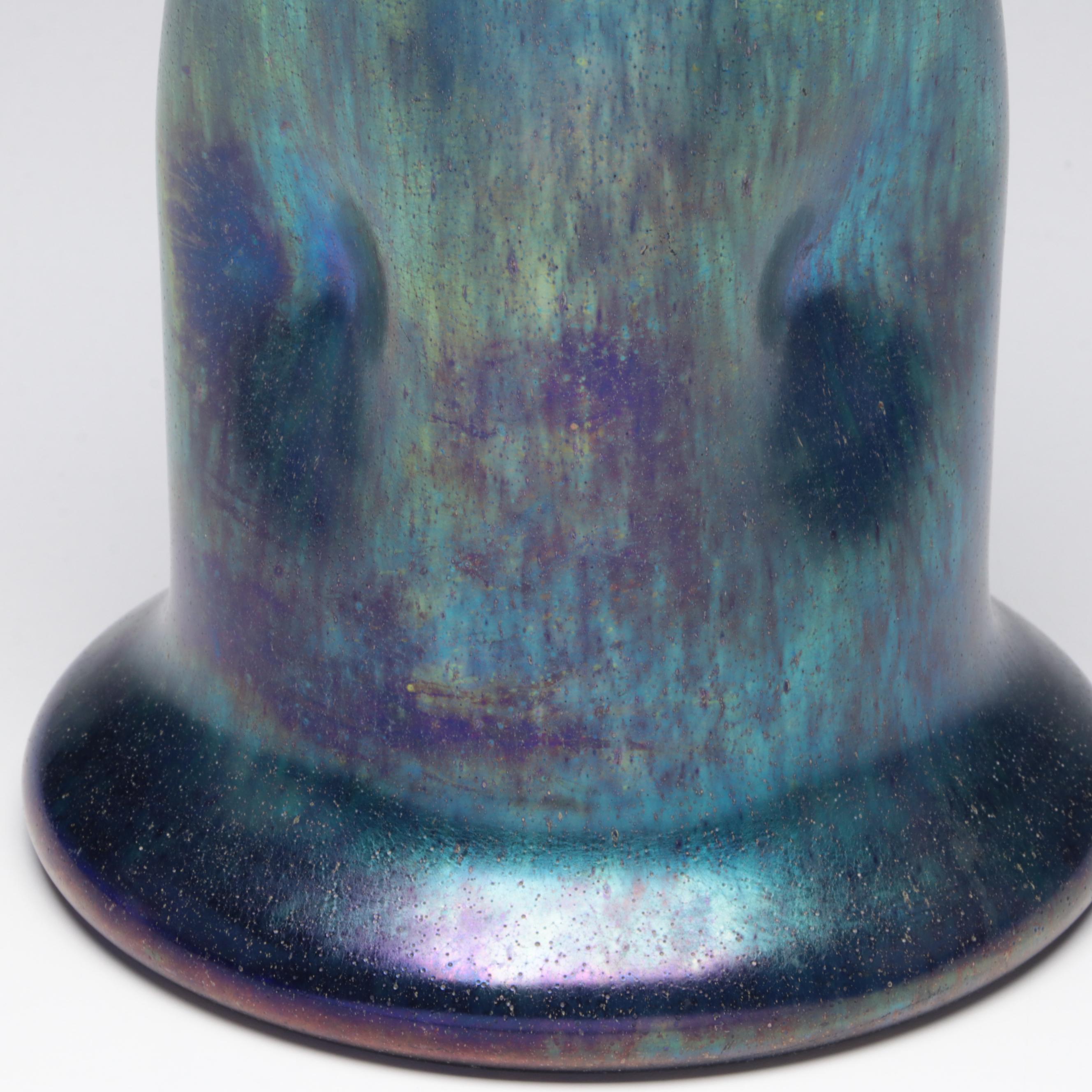 Franz Hofstätter for Loetz Cobalt Norma Iridescent Art Glass Vase, c. 1900