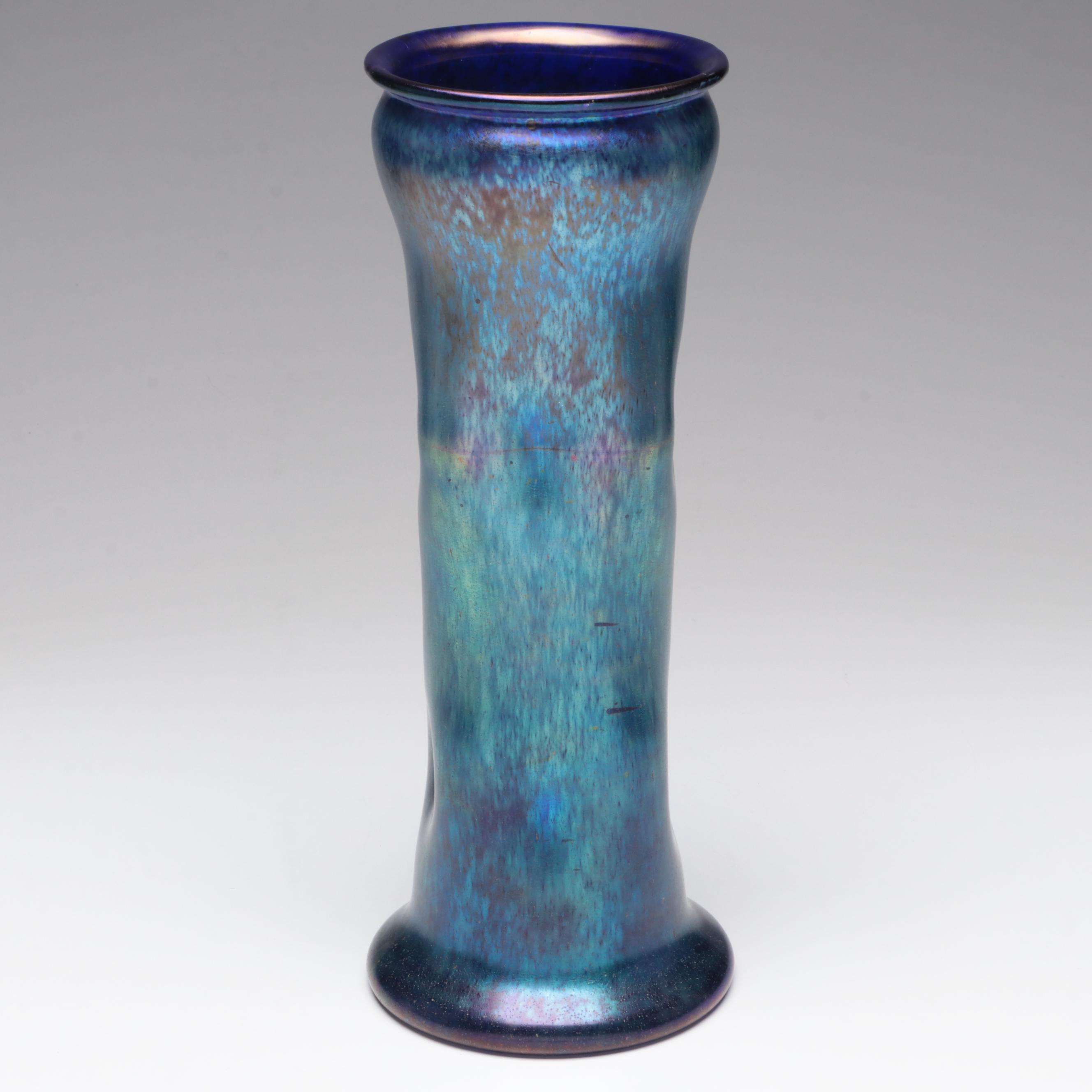 Franz Hofstätter for Loetz Cobalt Norma Iridescent Art Glass Vase, c. 1900