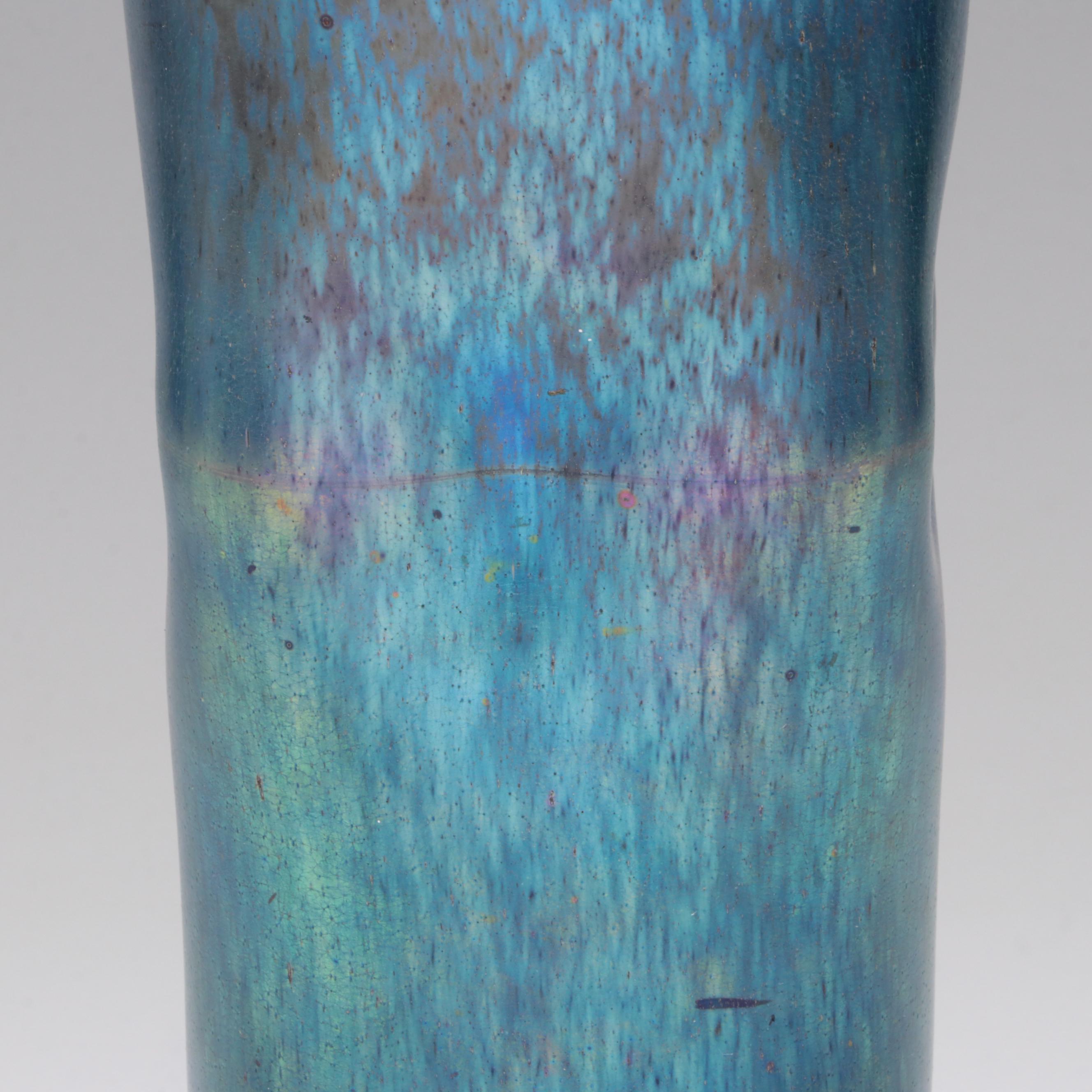 Franz Hofstätter for Loetz Cobalt Norma Iridescent Art Glass Vase, c. 1900
