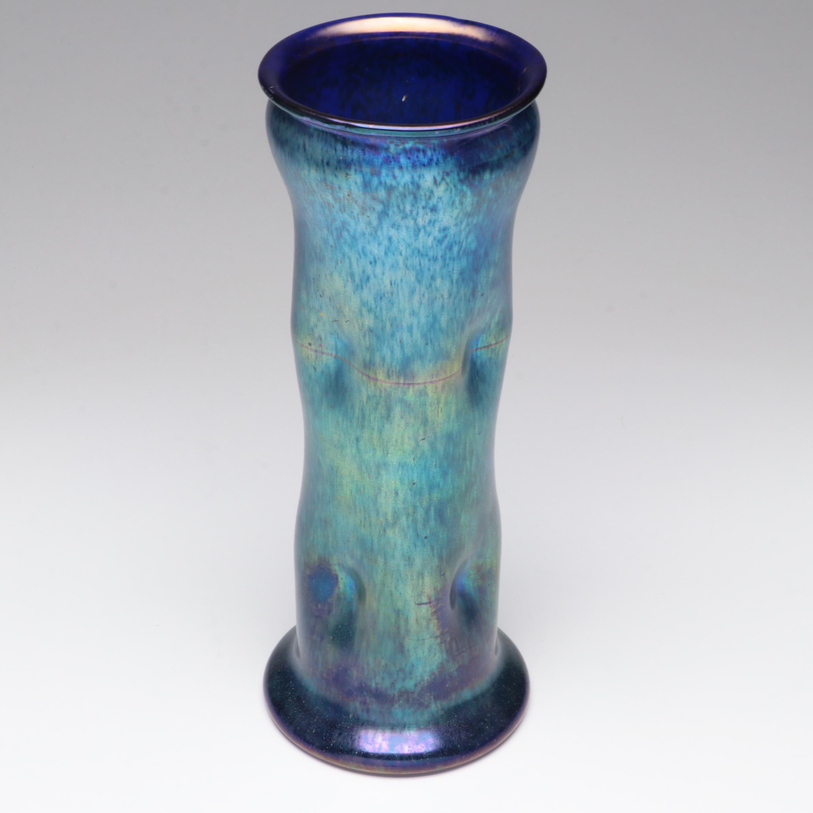 Franz Hofstätter for Loetz Cobalt Norma Iridescent Art Glass Vase, c. 1900