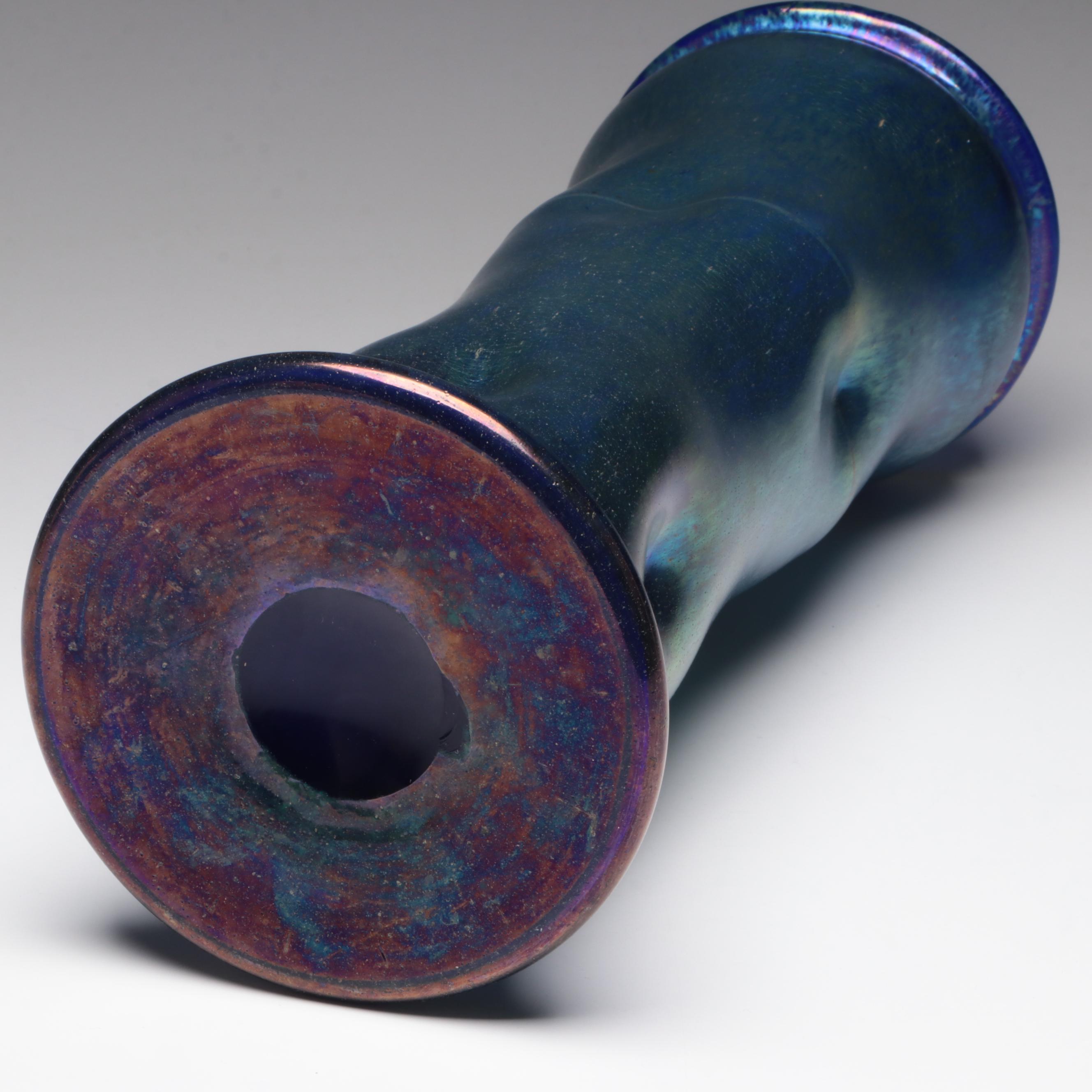 Franz Hofstätter for Loetz Cobalt Norma Iridescent Art Glass Vase, c. 1900