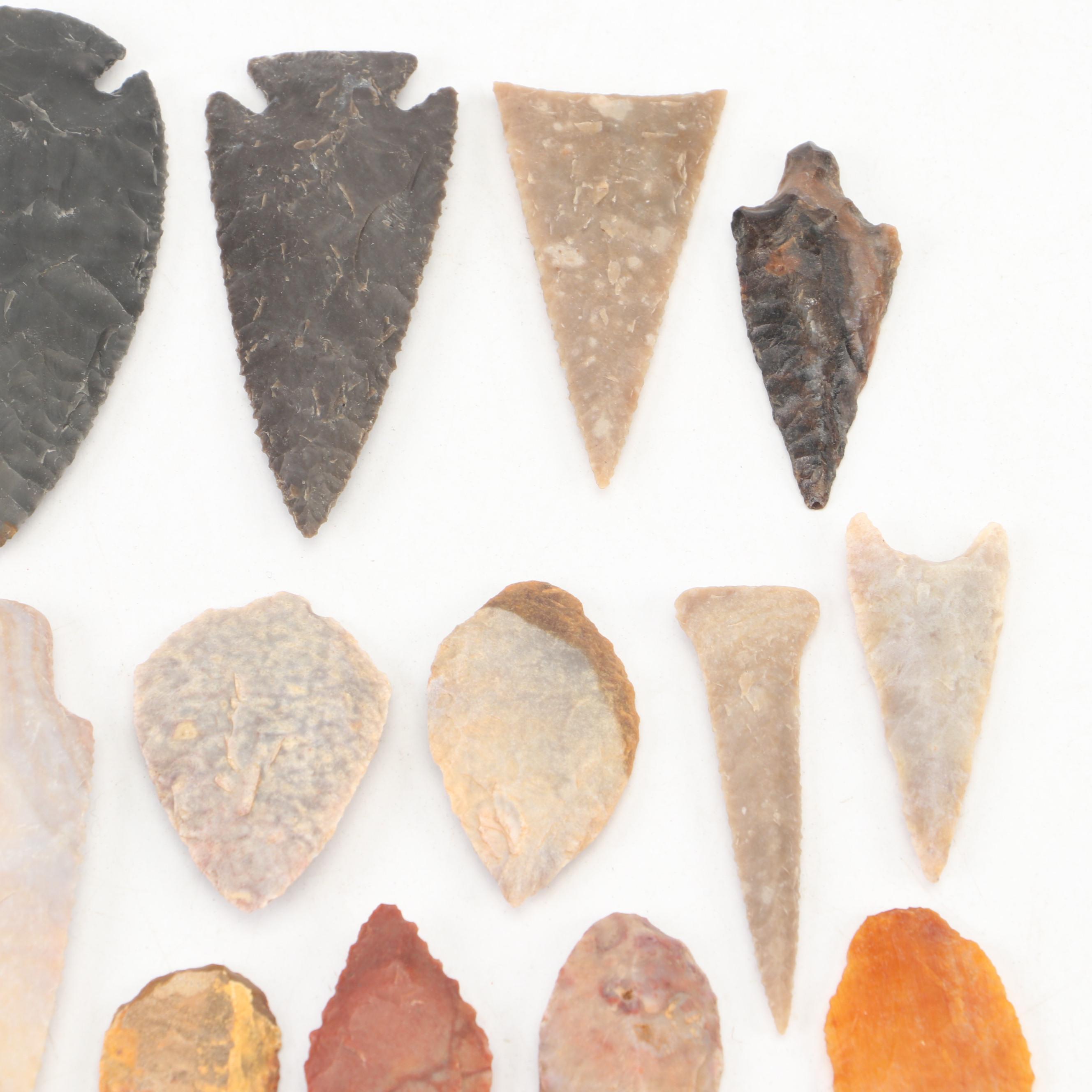 Early Native American Type Knapped Stone Projectile Points and Tools