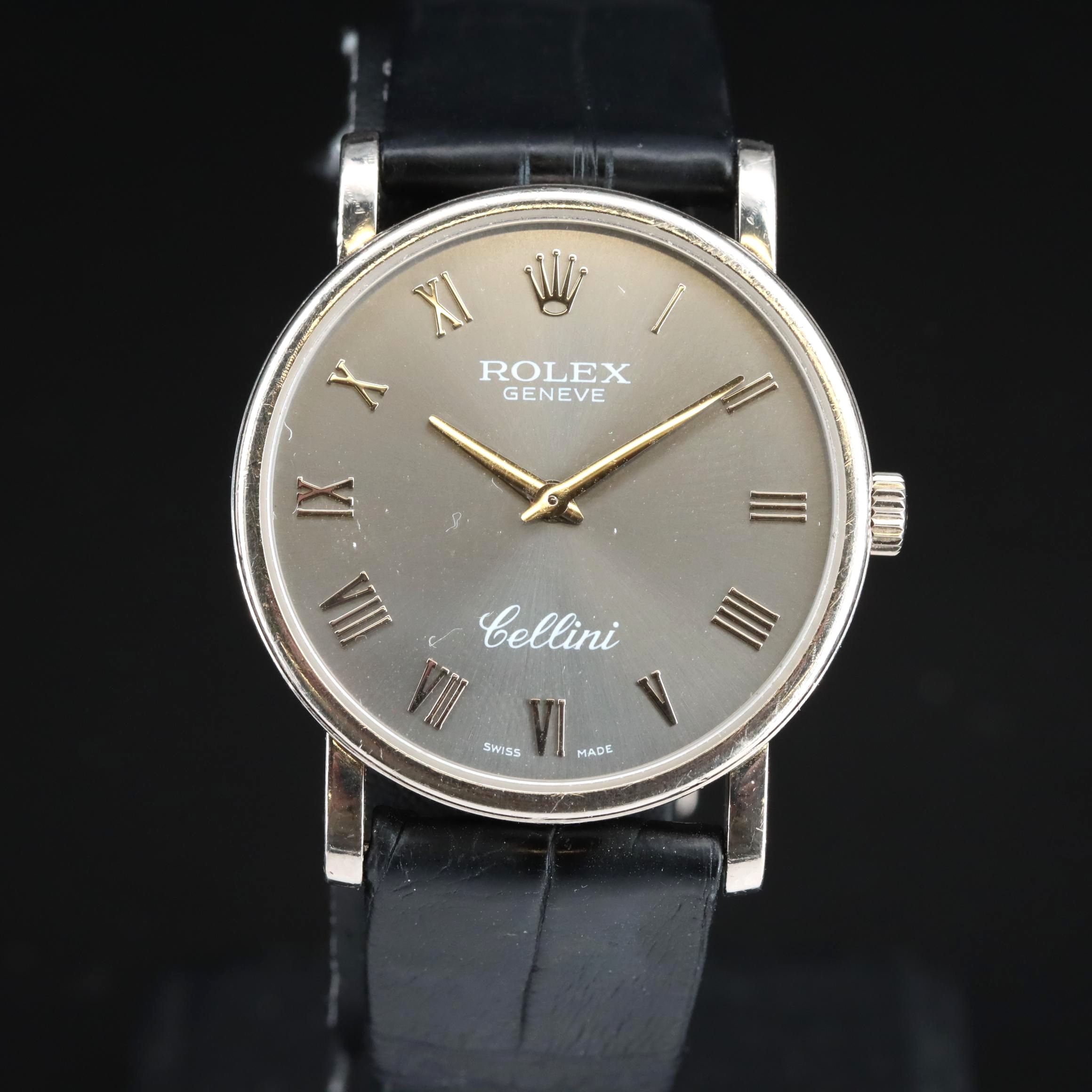 18K 2005 Rolex Cellini with Slate Roman Numeral Dial
