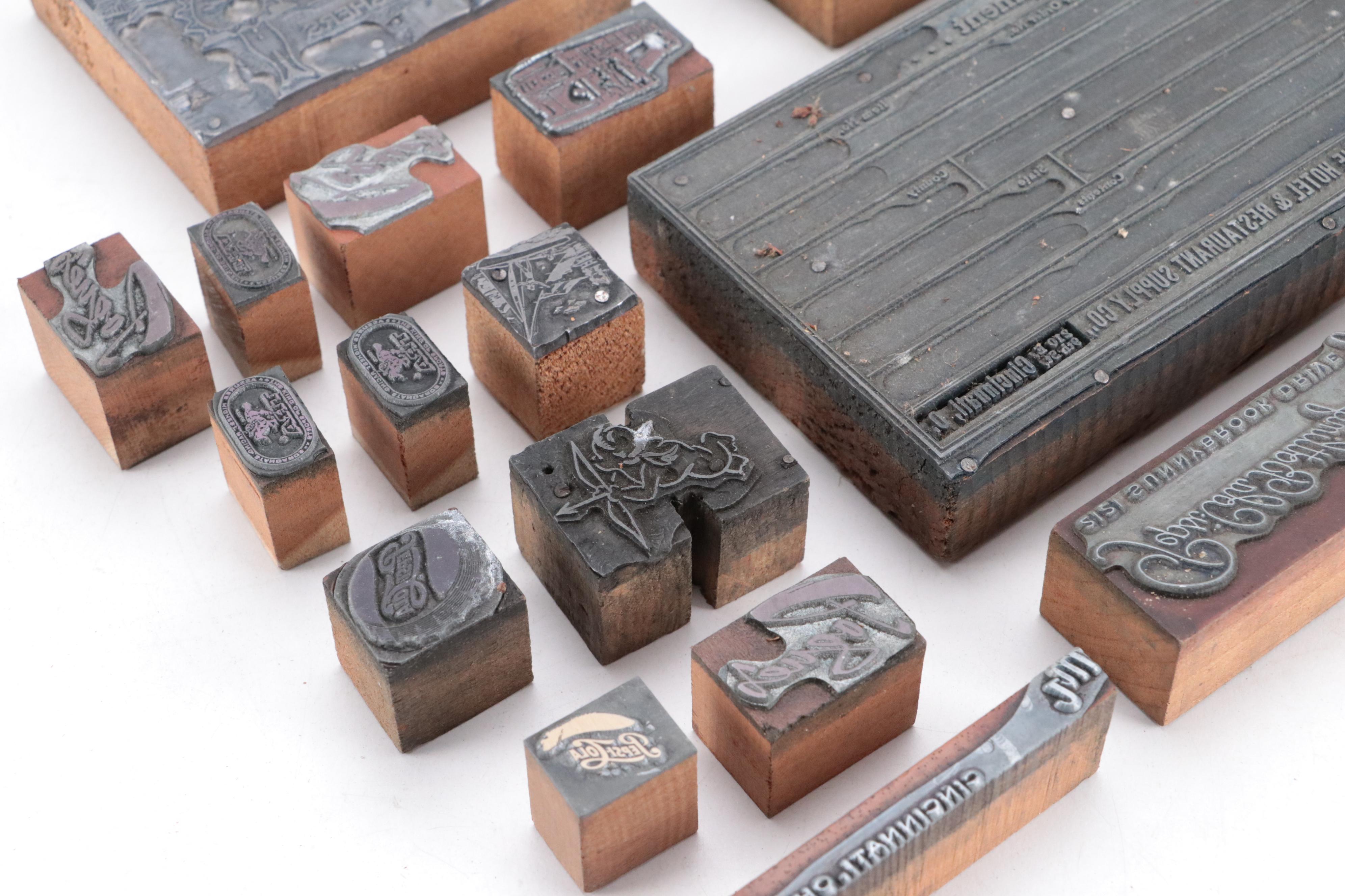 Advertiser's Letter Press Printing Blocks with Indian Textile Printing Block