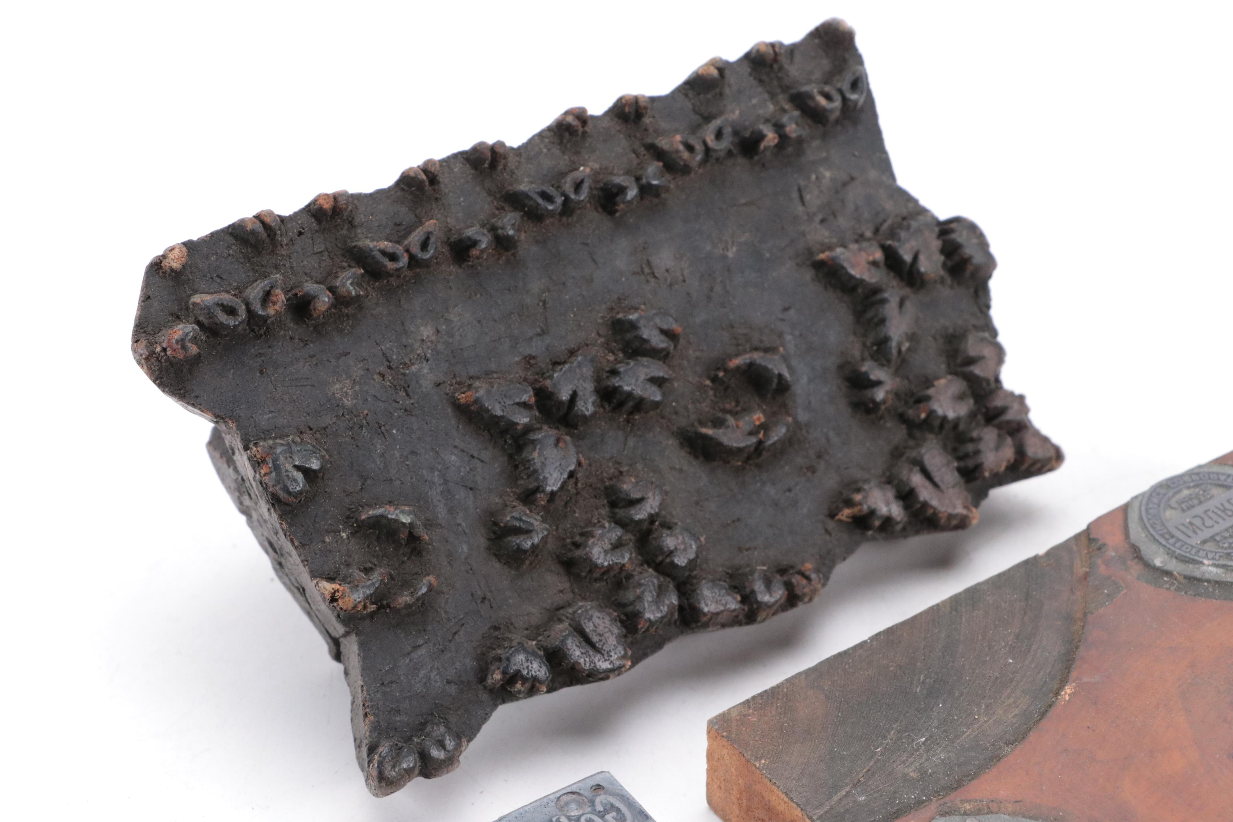 Advertiser's Letter Press Printing Blocks with Indian Textile Printing Block