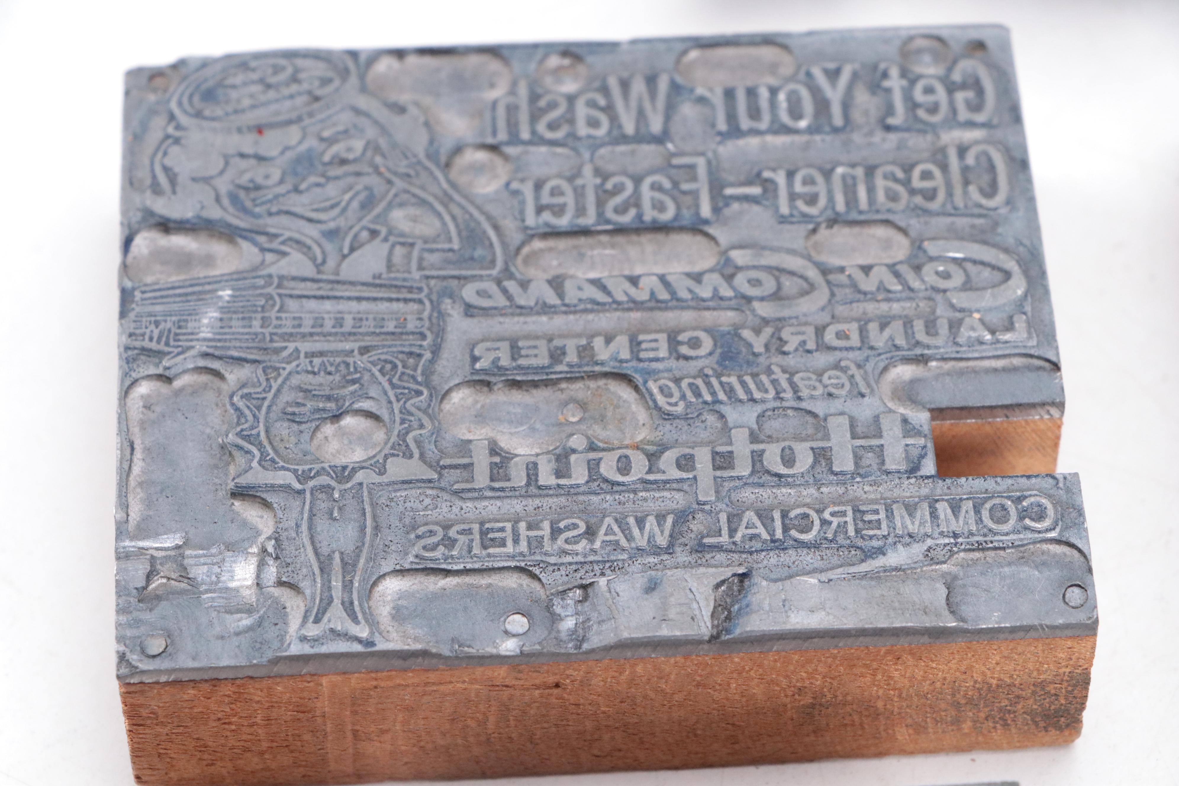 Advertiser's Letter Press Printing Blocks with Indian Textile Printing Block