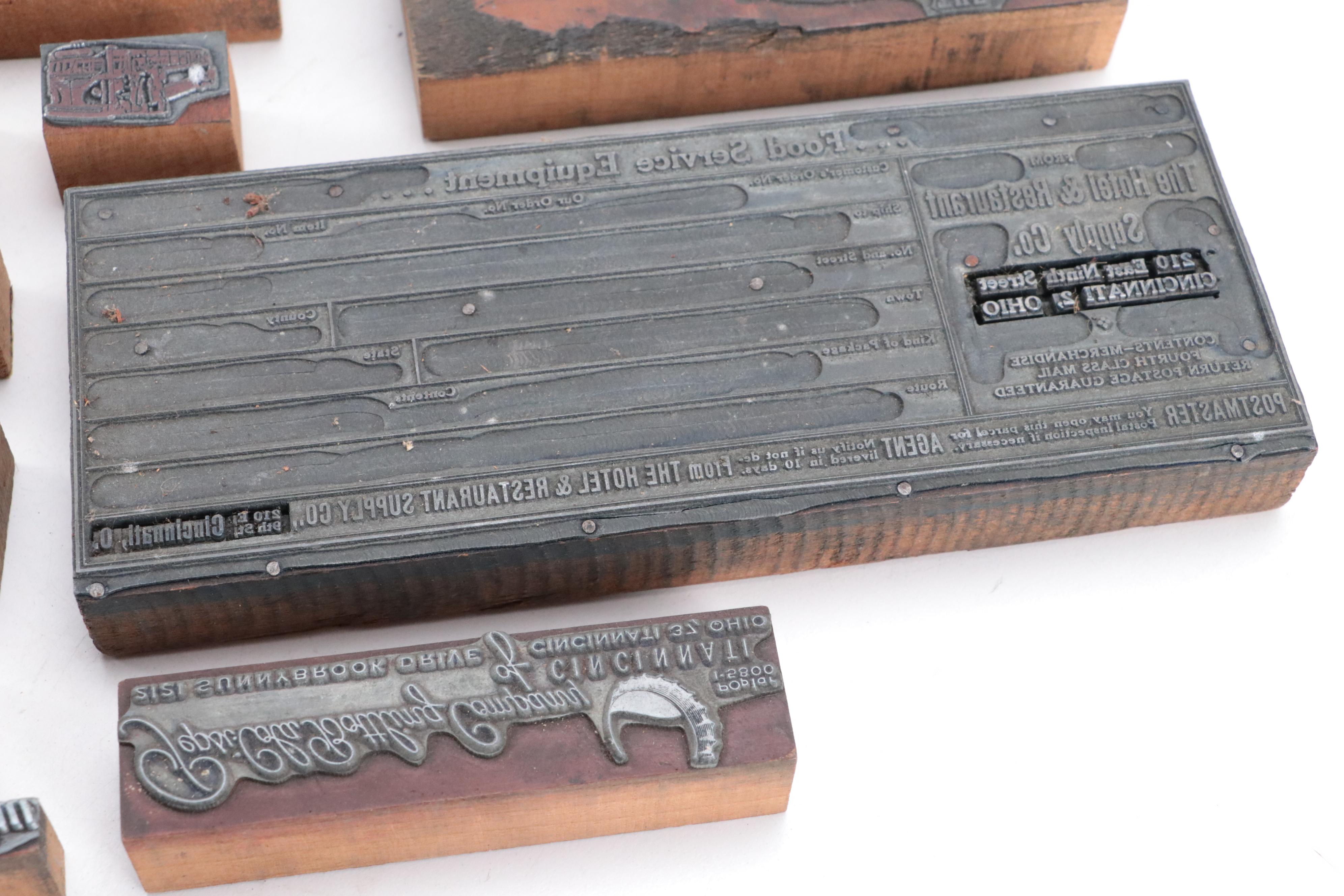 Advertiser's Letter Press Printing Blocks with Indian Textile Printing Block