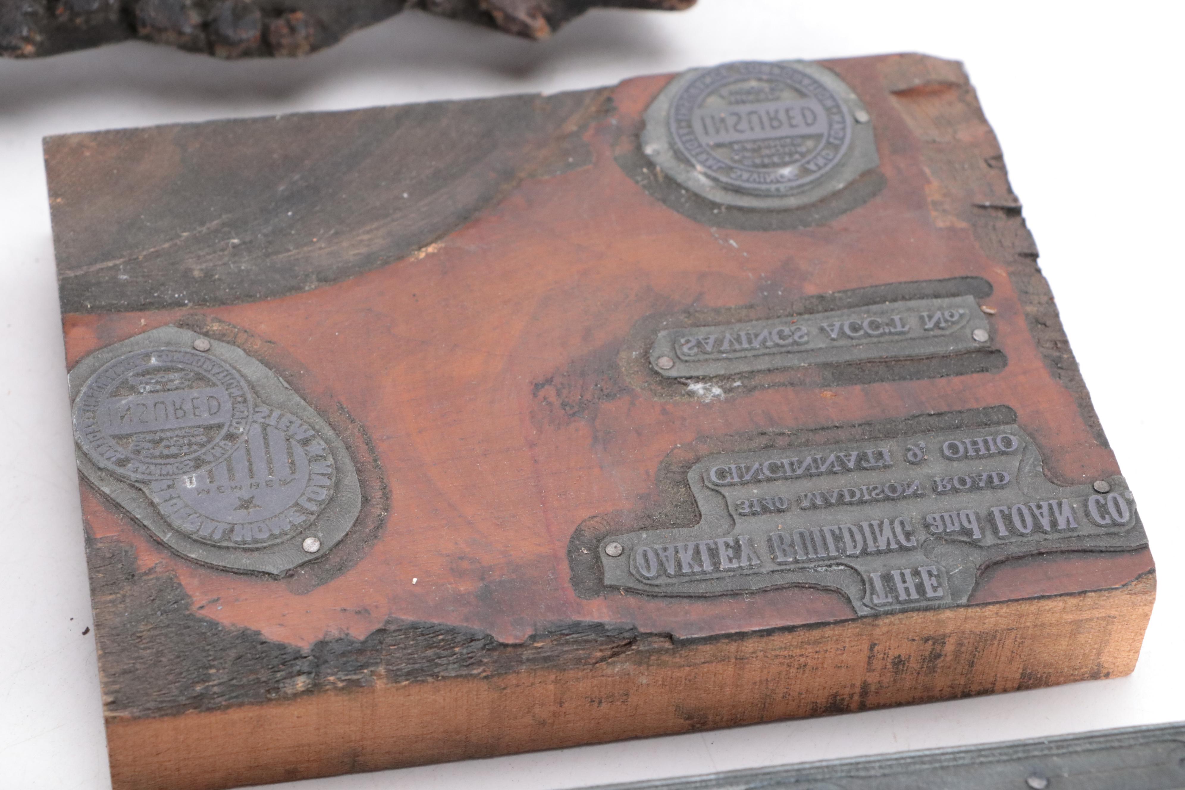 Advertiser's Letter Press Printing Blocks with Indian Textile Printing Block