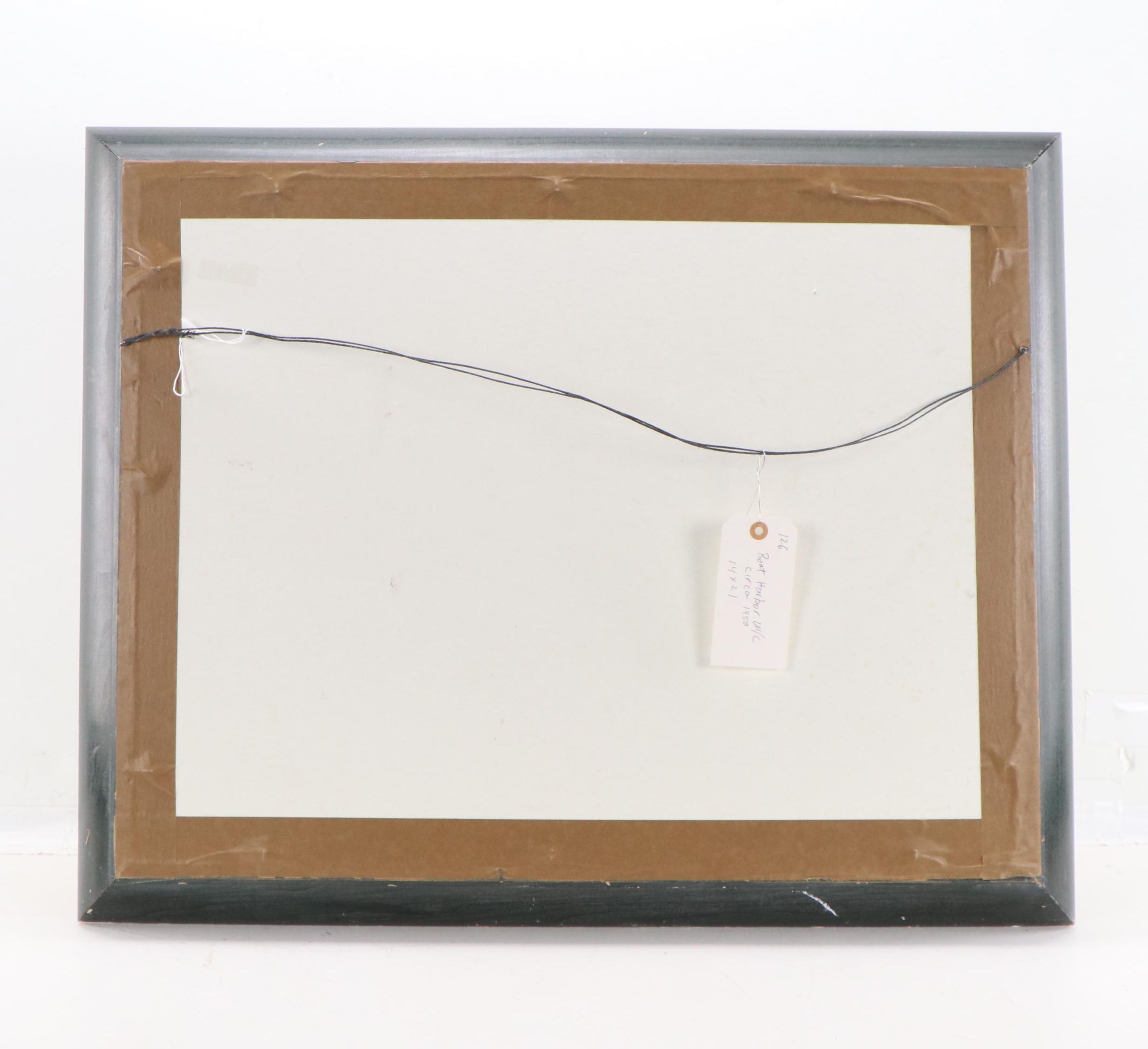 Harbor Scene Watercolor Painting, Circa 1950