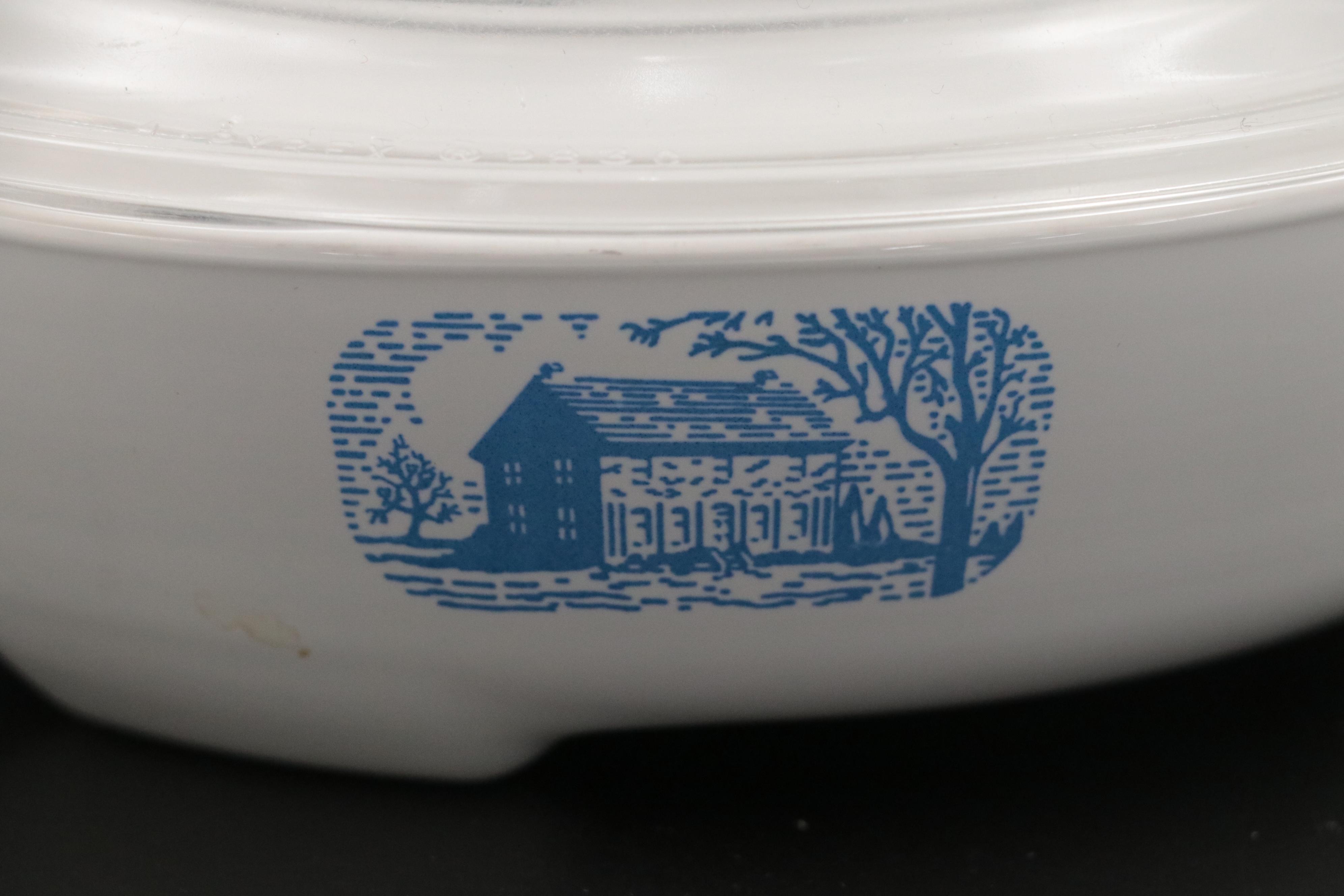 Corning "Cornflower Blue" Coffee Pot and Baking Dishes, Mid to Late 20th C.