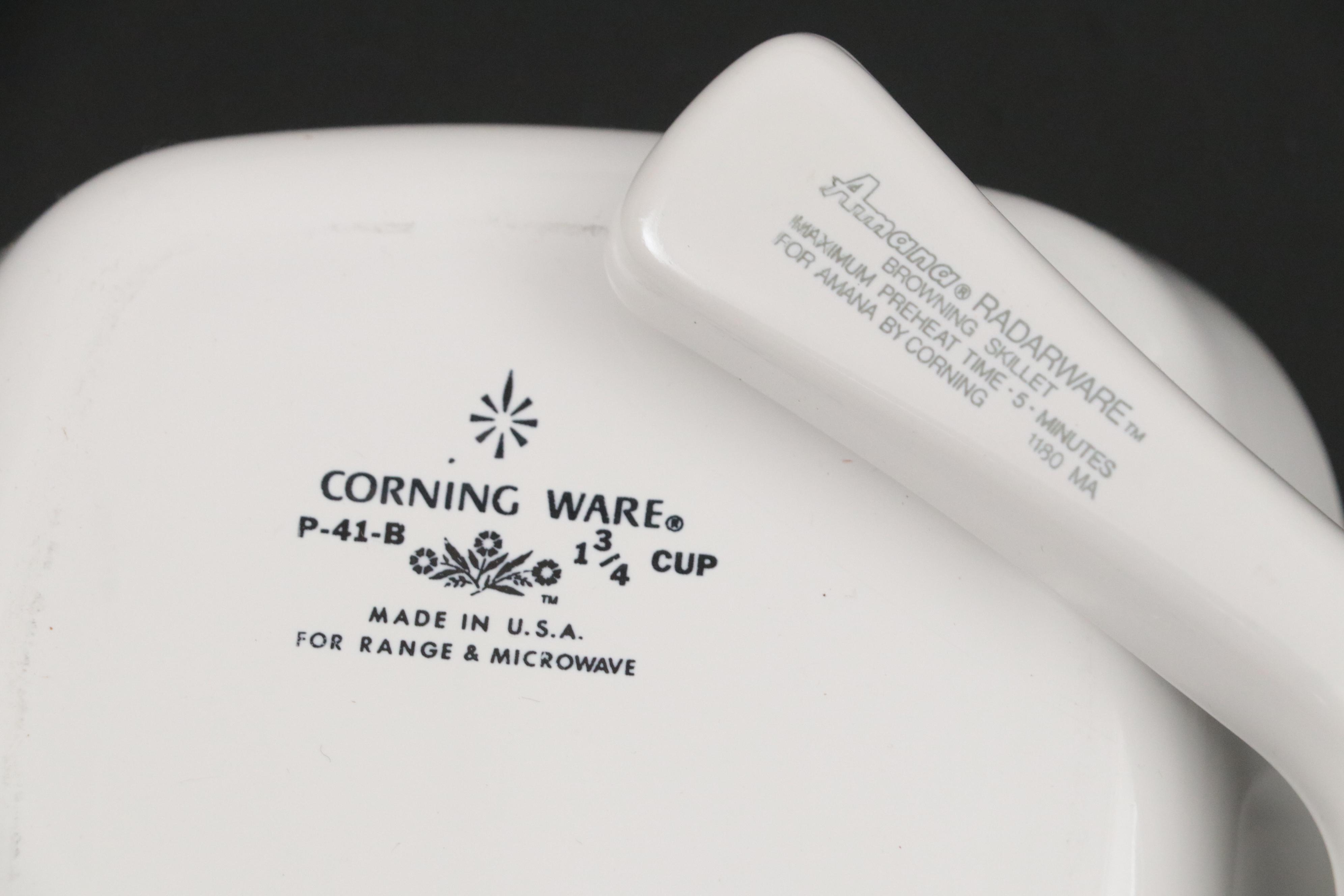 Corning "Cornflower Blue" Coffee Pot and Baking Dishes, Mid to Late 20th C.