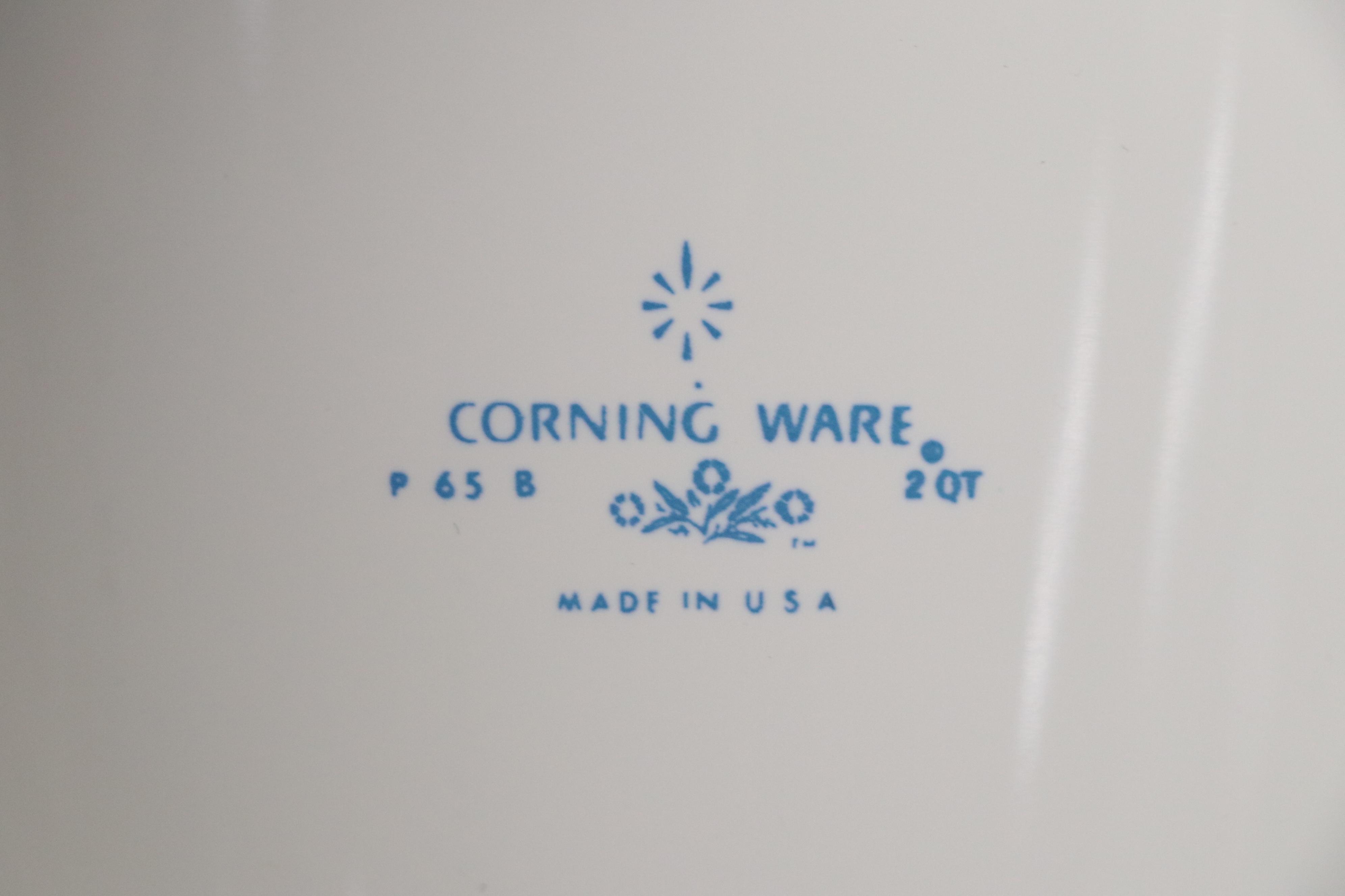 Corning "Cornflower Blue" Coffee Pot and Baking Dishes, Mid to Late 20th C.