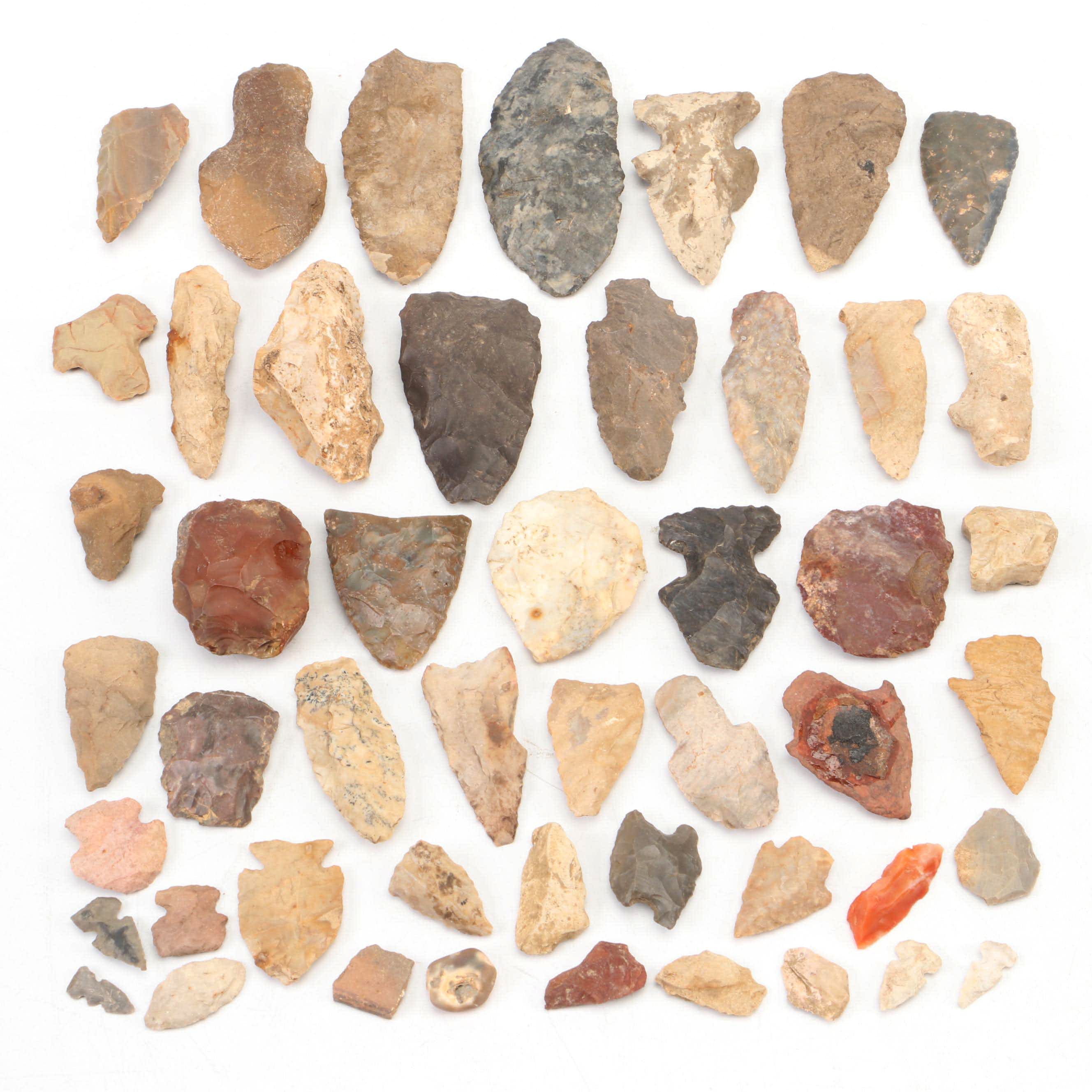 Early Native American Type Knapped Stone Projectile Points and Tools