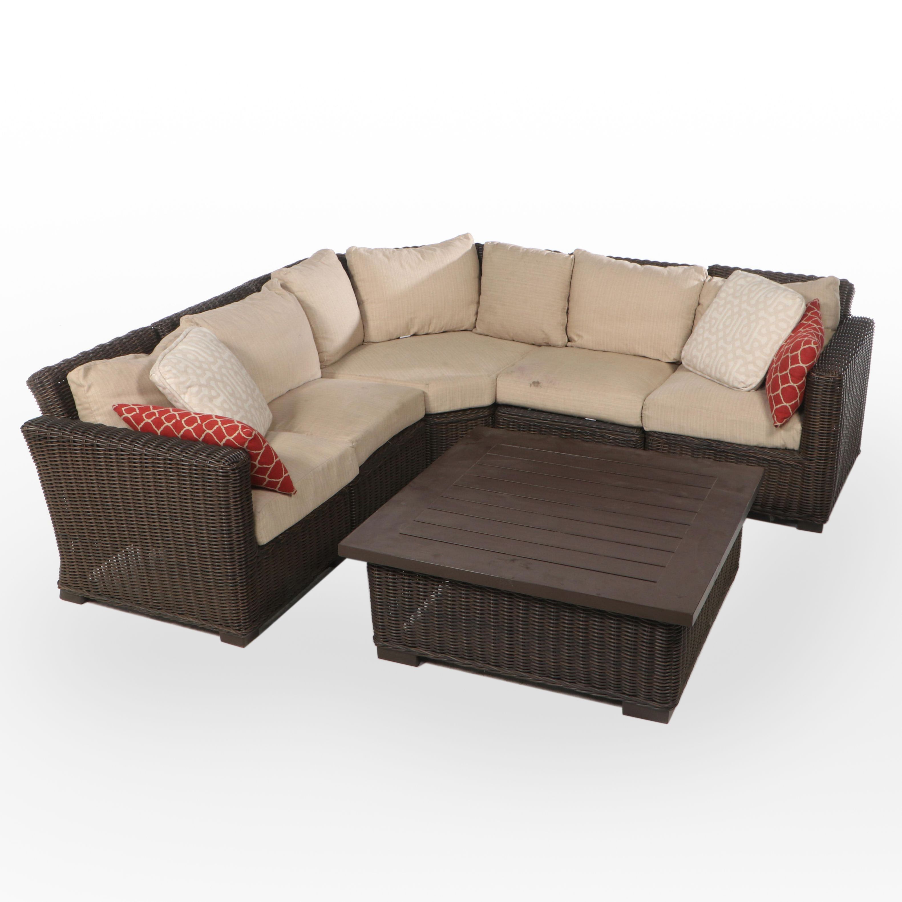 Five-Piece Summer Classics Resin Wicker Sectional Sofa Plus Coffee Table
