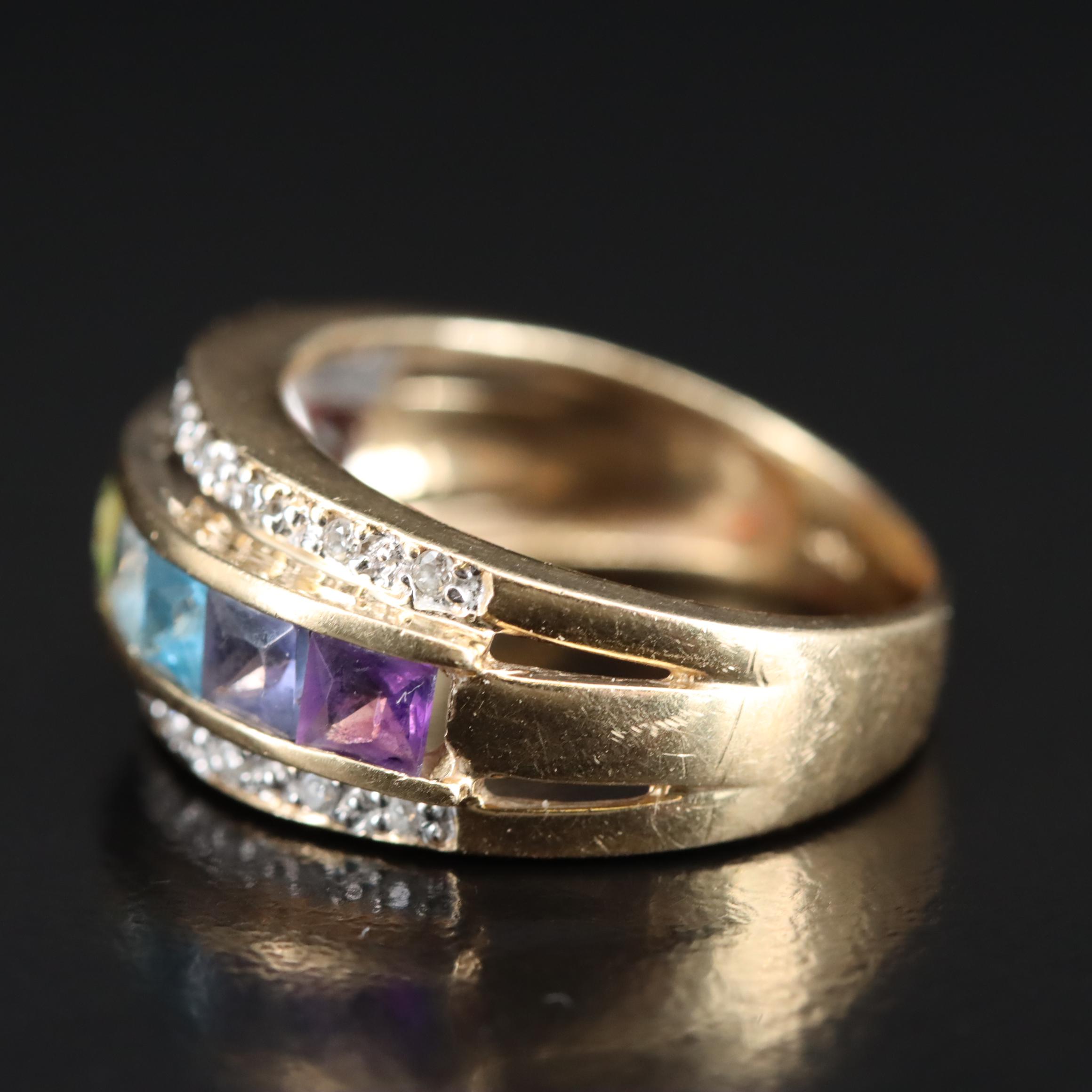 14K Multi-Gemstone Rainbow Ring