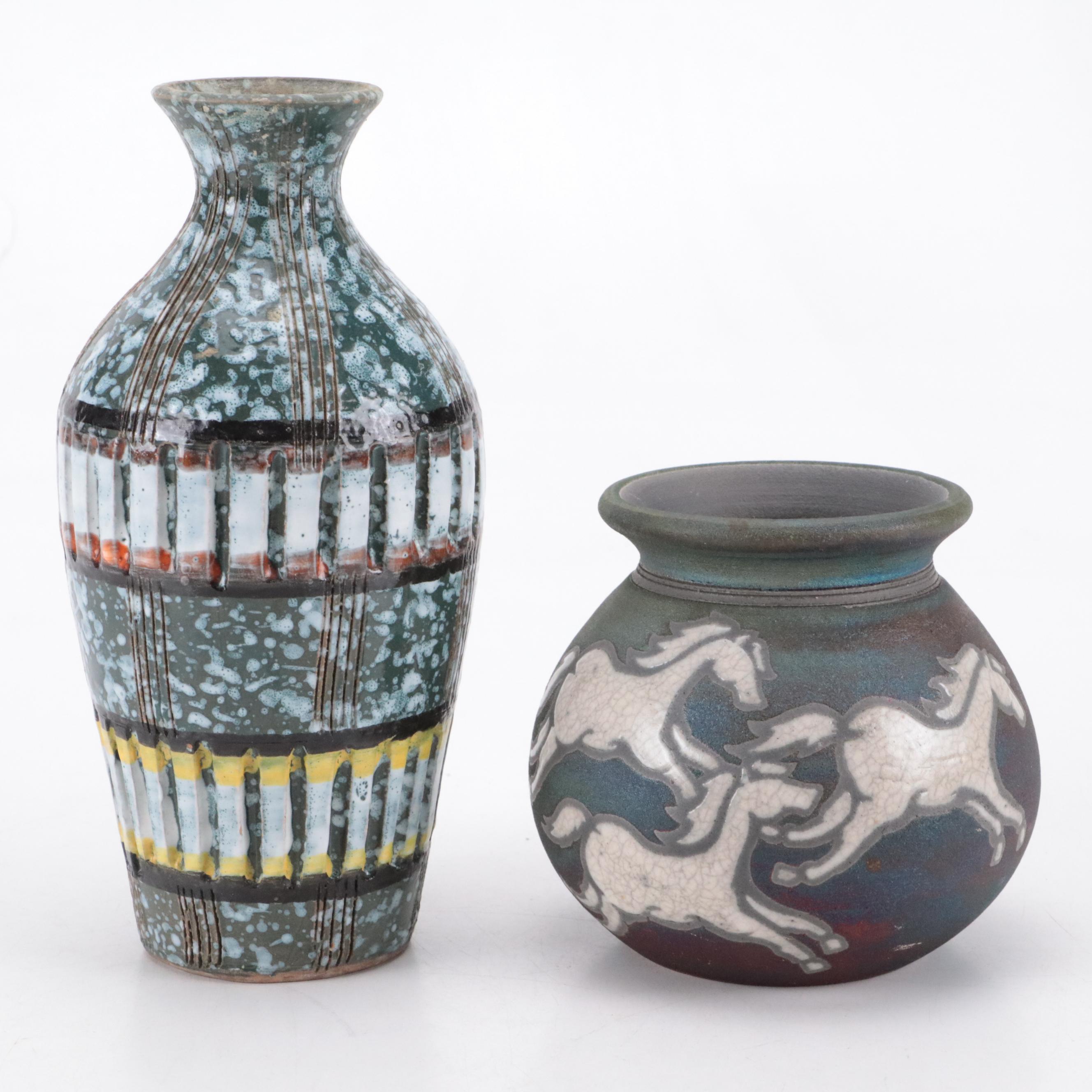 Jeremy Diller Raku Horses Pottery & Italian Bitossi Style Speckled