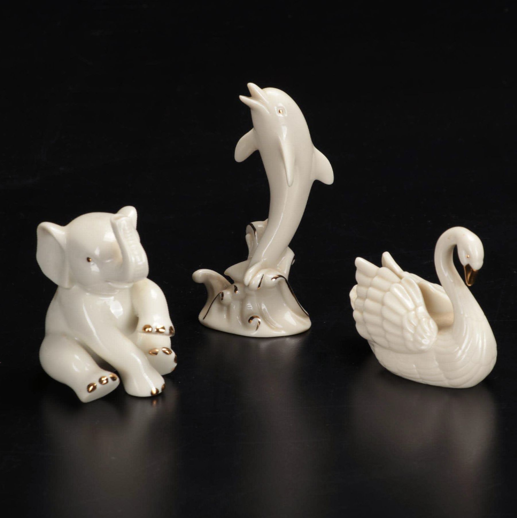 Lenox "China Jewels" Dolphin, Elephant, and Swan Figurines, 1980-2000